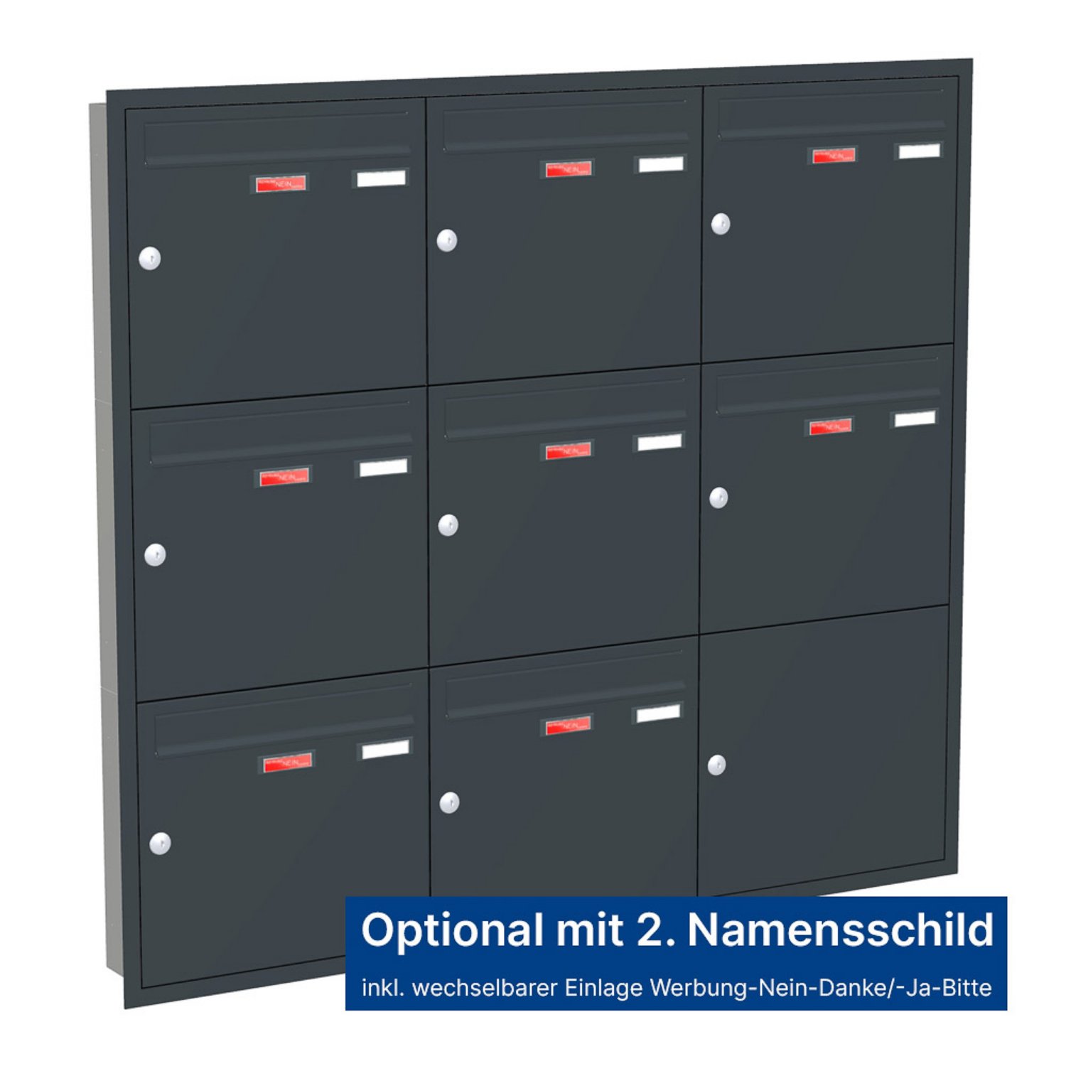 Briefkastenanlage | Unterputz | 8-fach | Senkrecht | Farbe