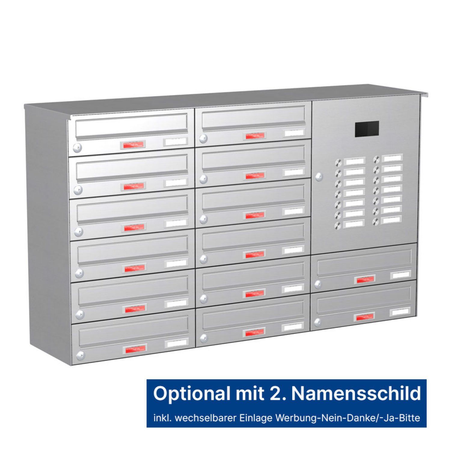 Briefkastenanlage | Aufputz | 14-fach | Waagerecht | Audio | Video | Edelstahl