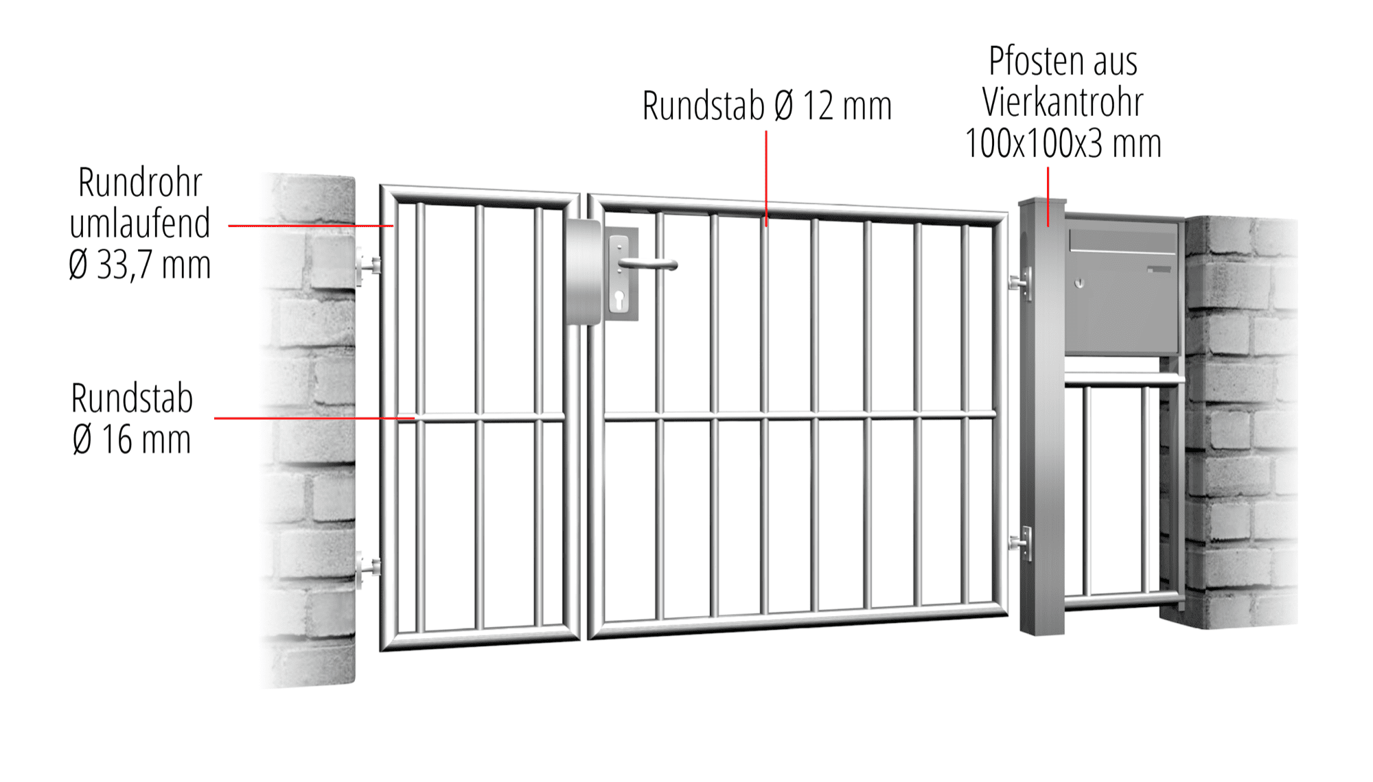 Tuindeur roestvrij staal 2-vleugelig verticale balk, GE, BK