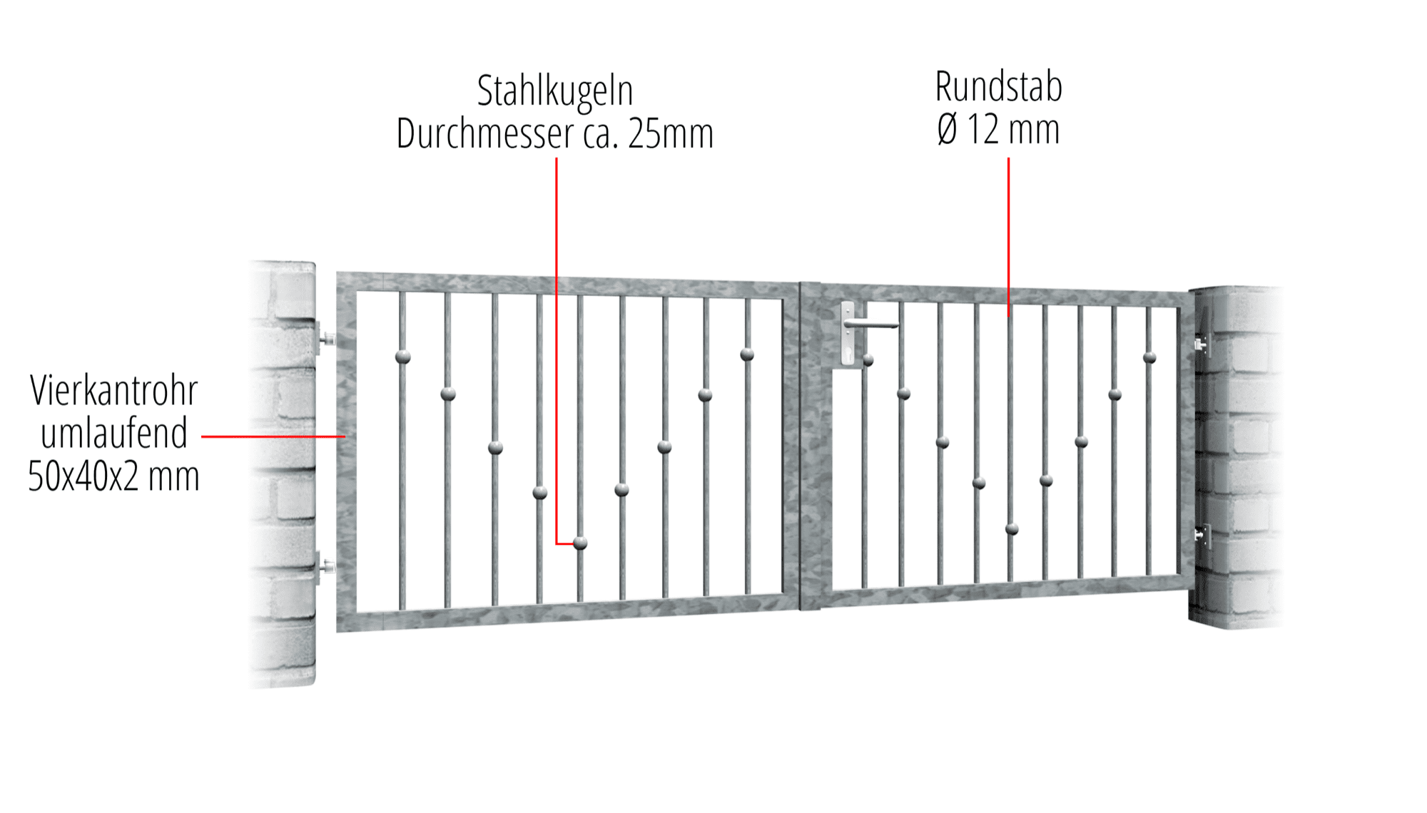 Verzinkte tuinpoort 2-vleugelige V-ballen, GE