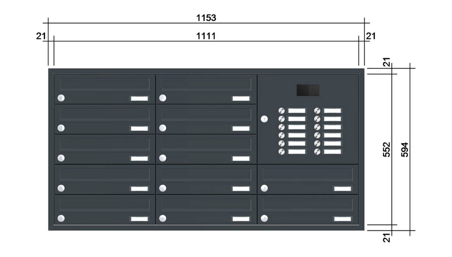 Briefkastenanlage | Unterputz | 12-fach | Waagerecht | Audio | Video | Farbe