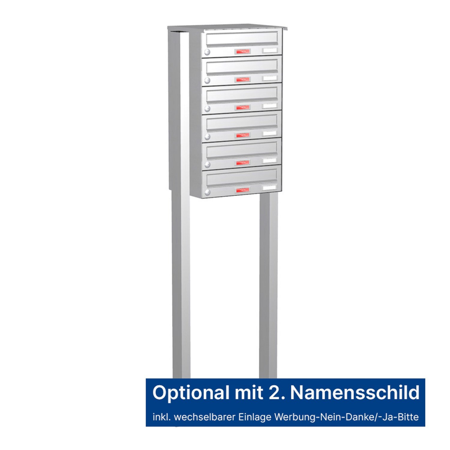 Briefkastenanlage | Freistehend | 6-fach | Waagerecht | Edelstahl