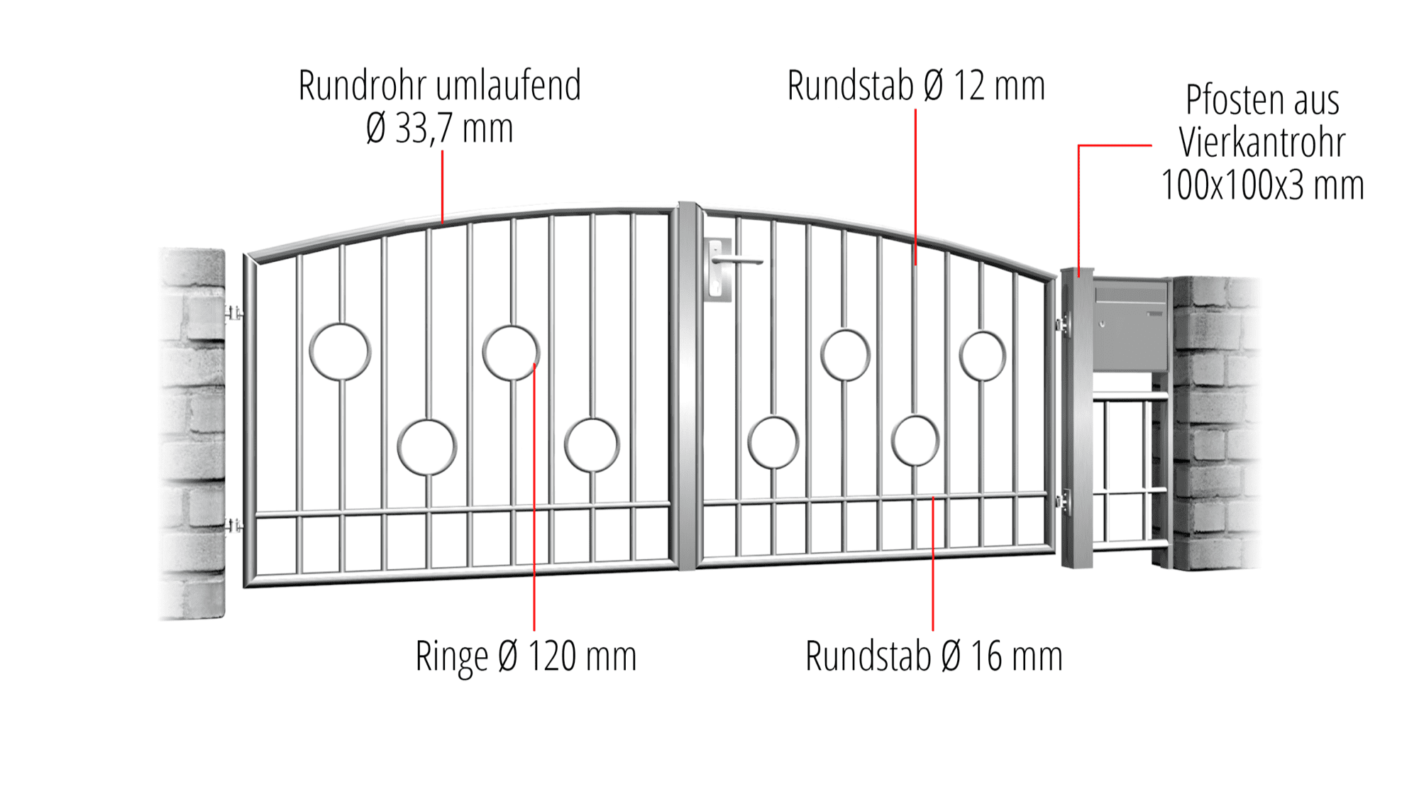 Tuinpoort roestvrij staal 2-vleugelig cirkel bar, OB, BK