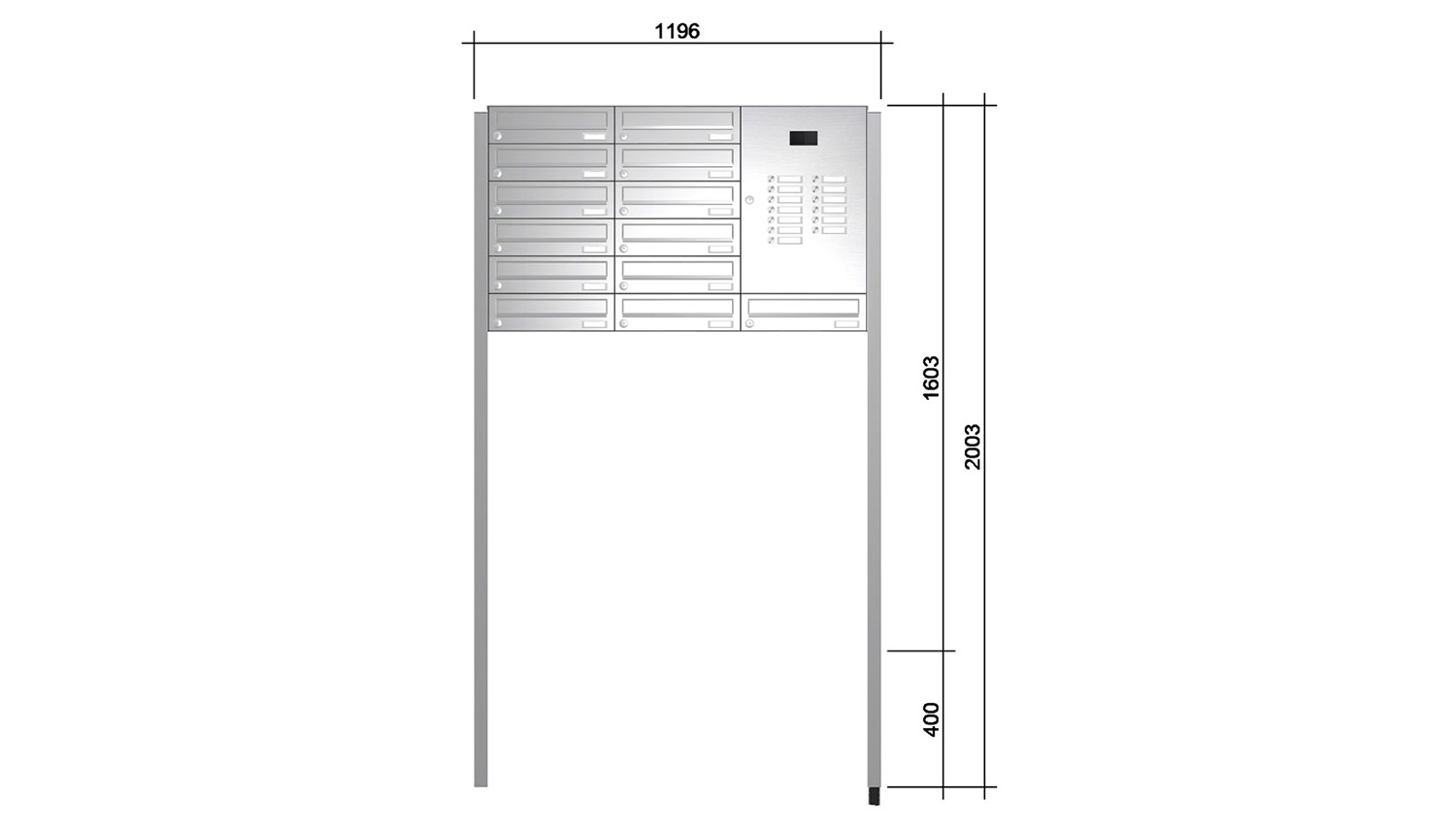 Briefkastenanlage | Freistehend | 13-fach | Waagerecht | Audio | Video | Edelstahl