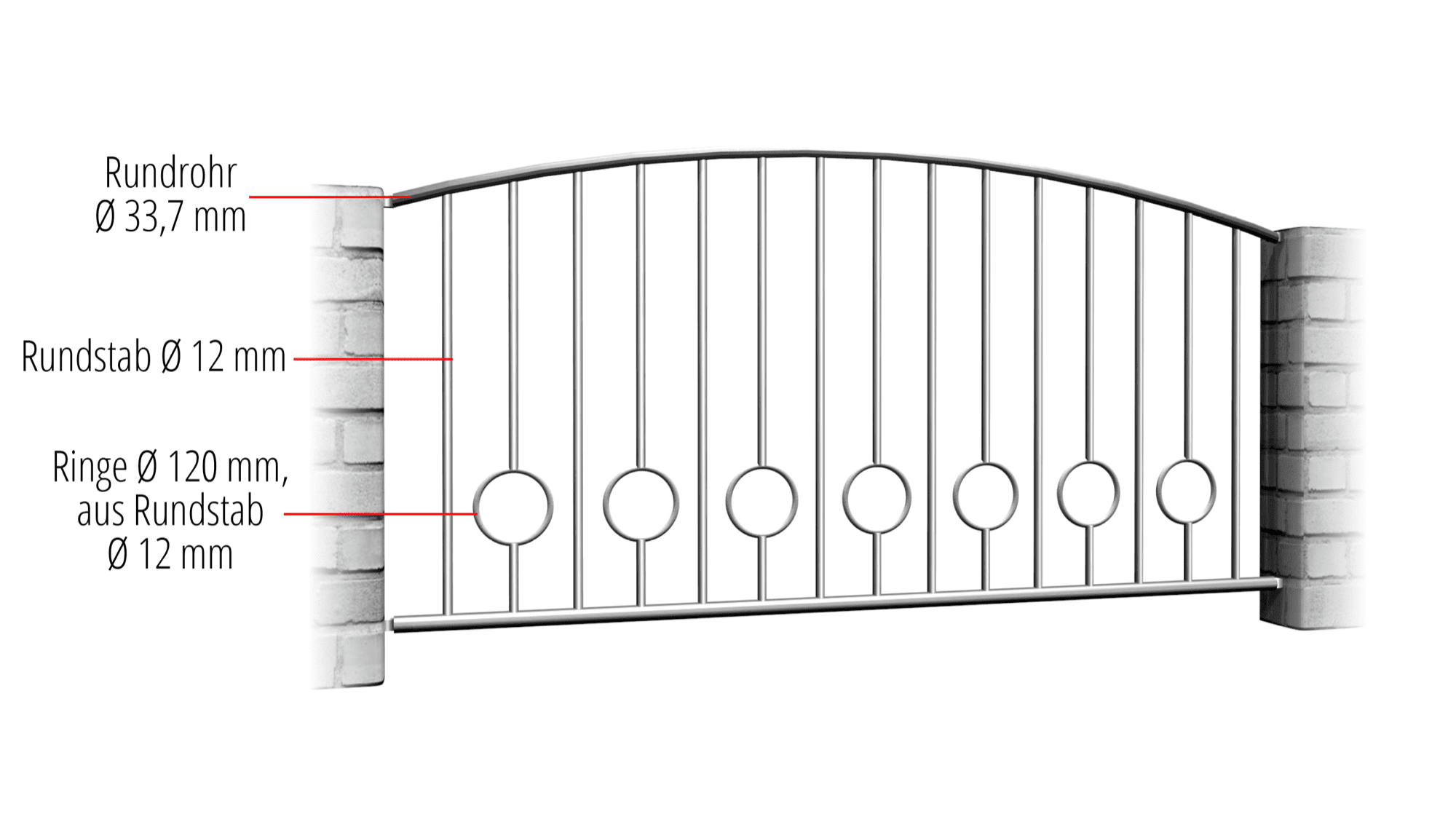 Tuinafscheiding roestvrij staal cirkel stang 2 onderaan, OB