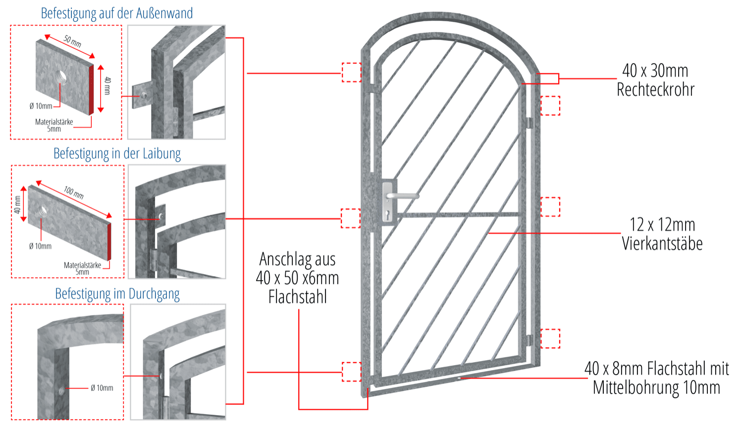 Traliedeur verzinkt Diagonale staaf 2 Top boog