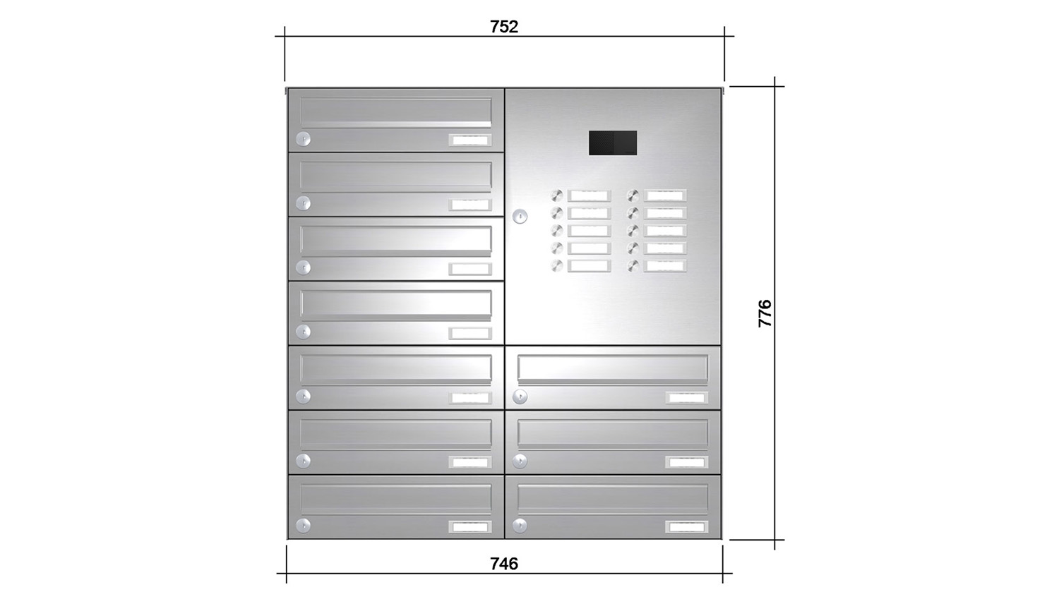 Briefkastenanlage | Aufputz | 10-fach | Waagerecht | Audio | Video | Edelstahl