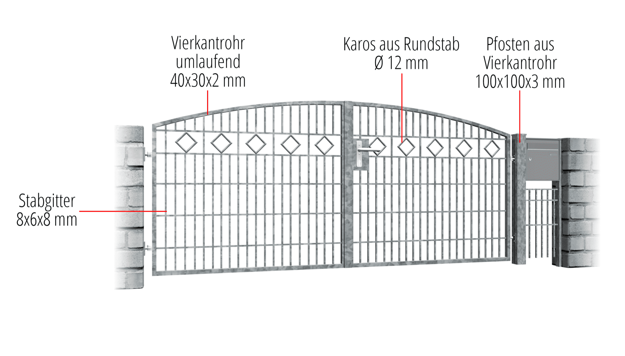 Verzinkte tuinpoort 2-vleugelig Karo serie, OB, BK