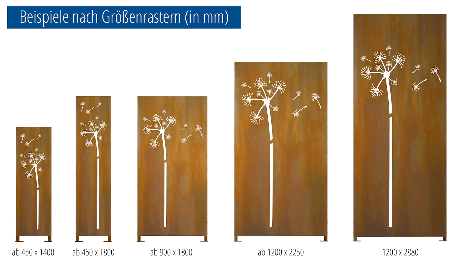 Privacyscherm cortenstaal stele paardenbloem 