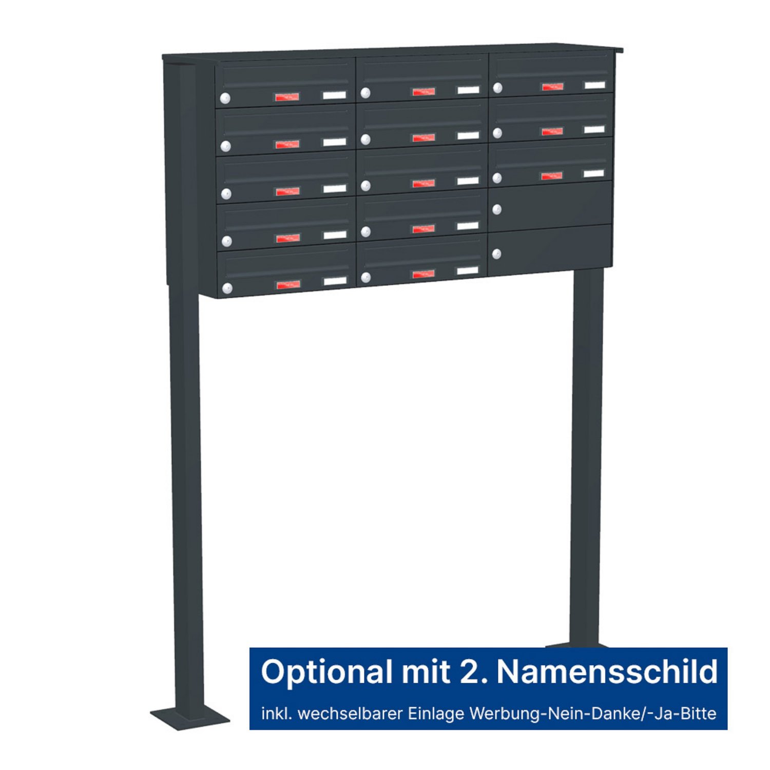 Briefkastenanlage | Freistehend | 13-fach | Waagerecht | Farbe