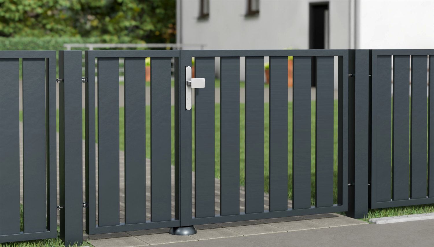 Tuindeur aluminium 2-vleugelig privacyscherm lamellen verticaal, GE