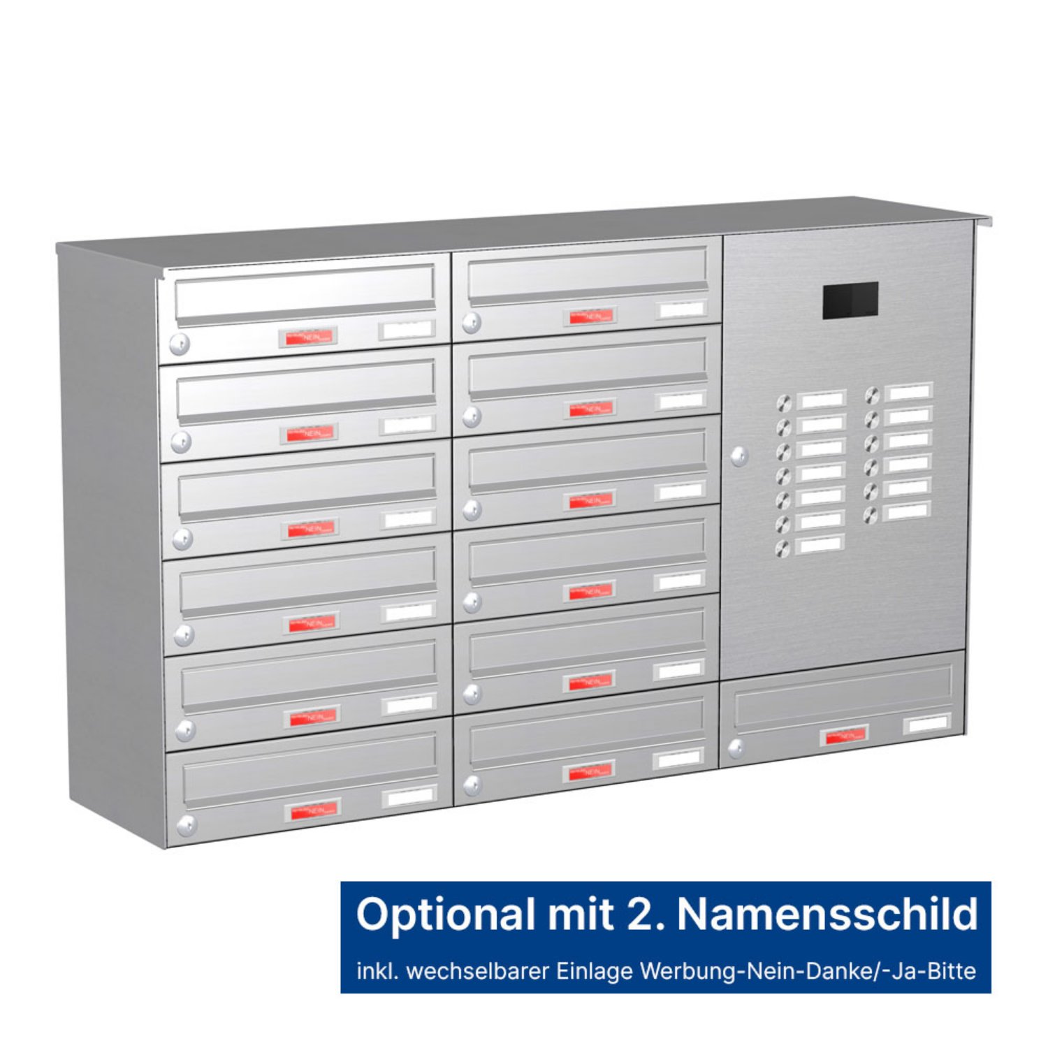 Briefkastenanlage | Aufputz | 13-fach | Waagerecht | Audio | Video | Edelstahl