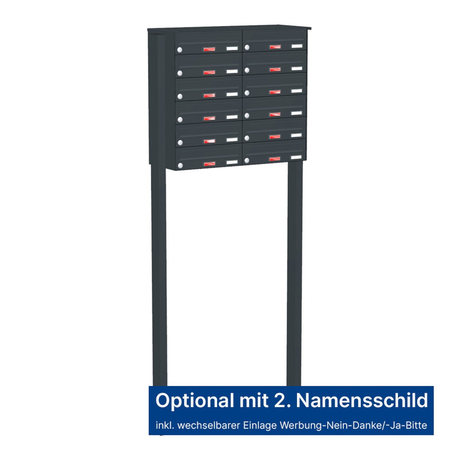 Briefkastenanlage | Freistehend | 12-fach | Waagerecht | Farbe