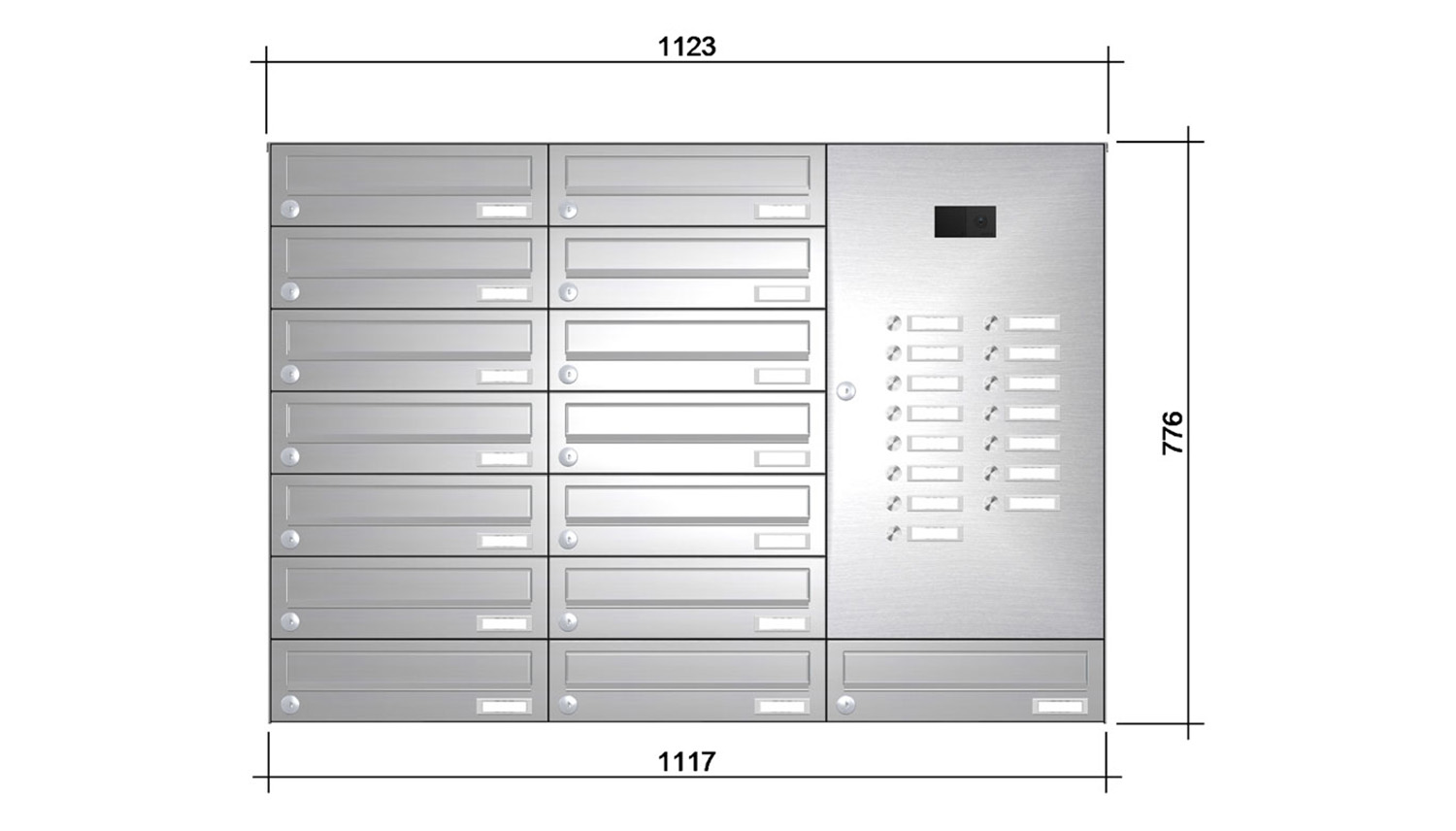 Briefkastenanlage | Aufputz | 15-fach | Waagerecht | Audio | Video | Edelstahl