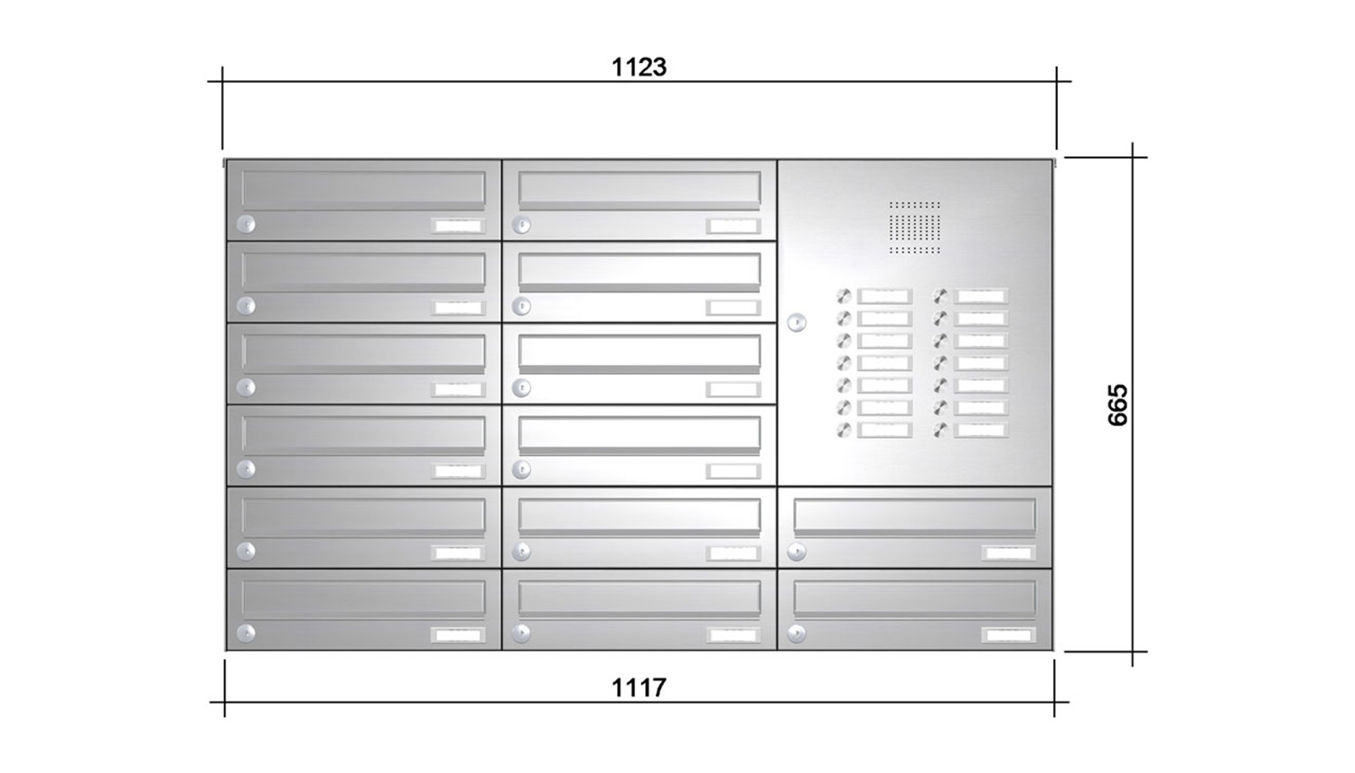 Briefkastenanlage | Aufputz | 14-fach | Waagerecht | Audio | Video | Edelstahl