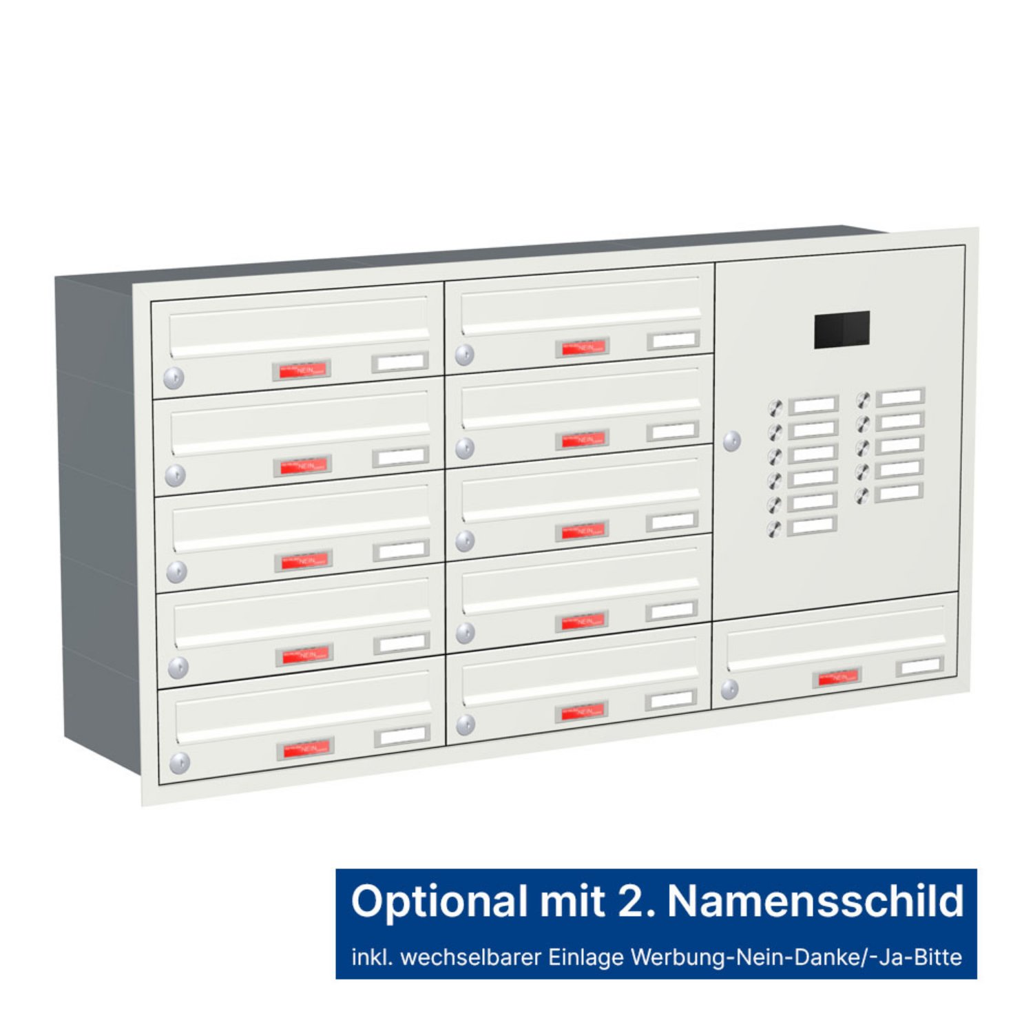 Briefkastenanlage | Unterputz | 11-fach | Waagerecht | Audio | Video | Farbe