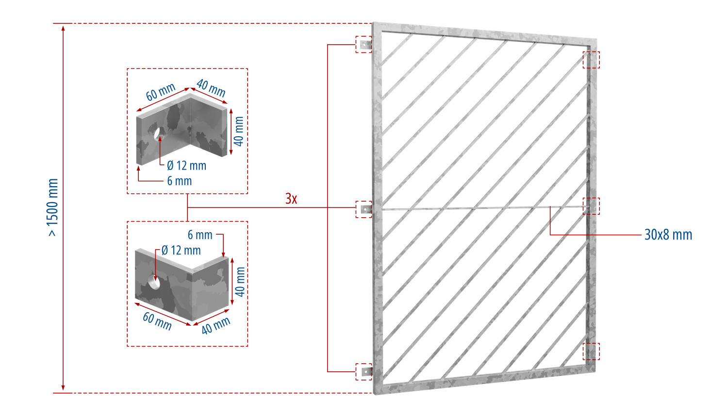 Verzinkt traliewerk Diagonale stang 1