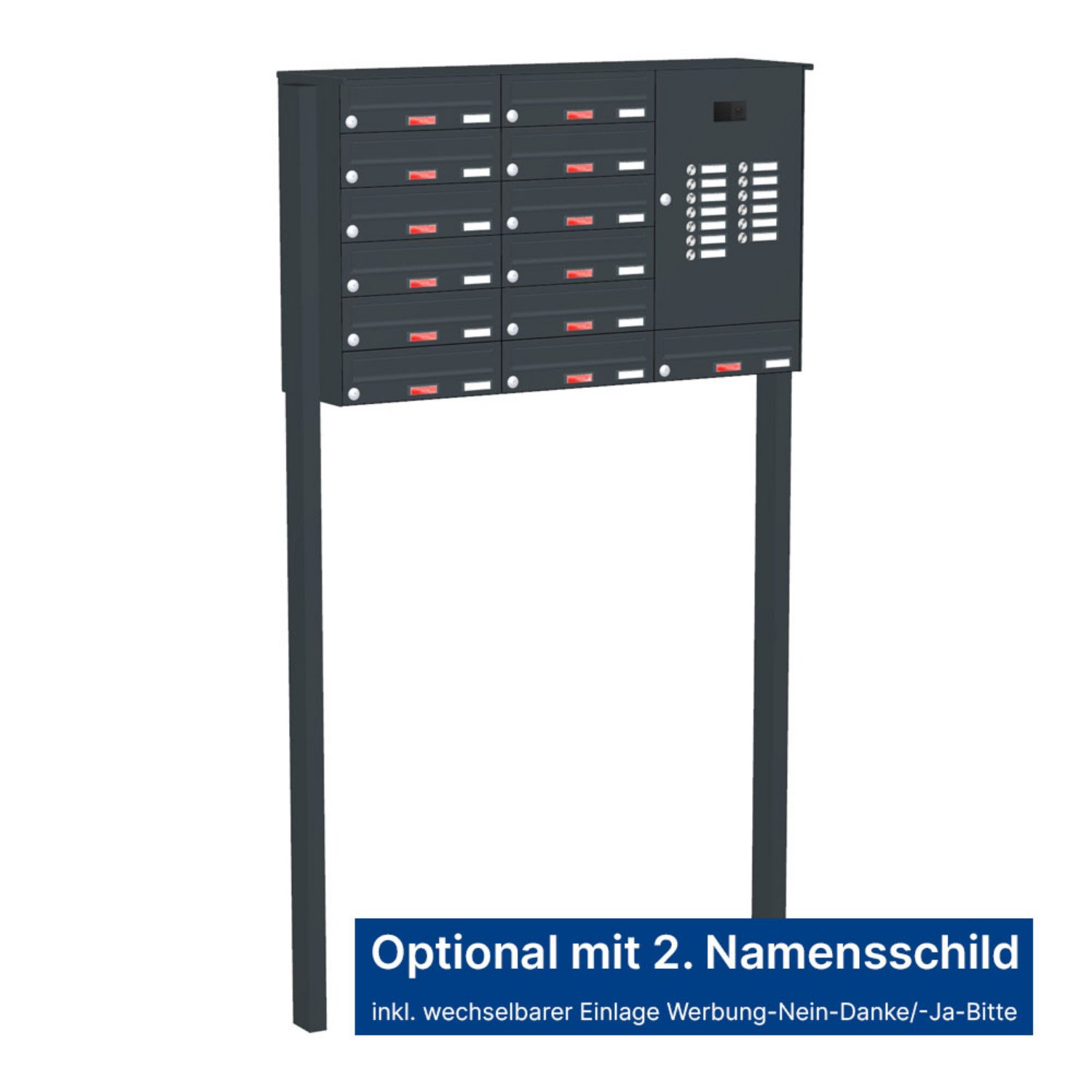 Briefkastenanlage | Freistehend | 13-fach | Waagerecht | Audio | Video | Farbe