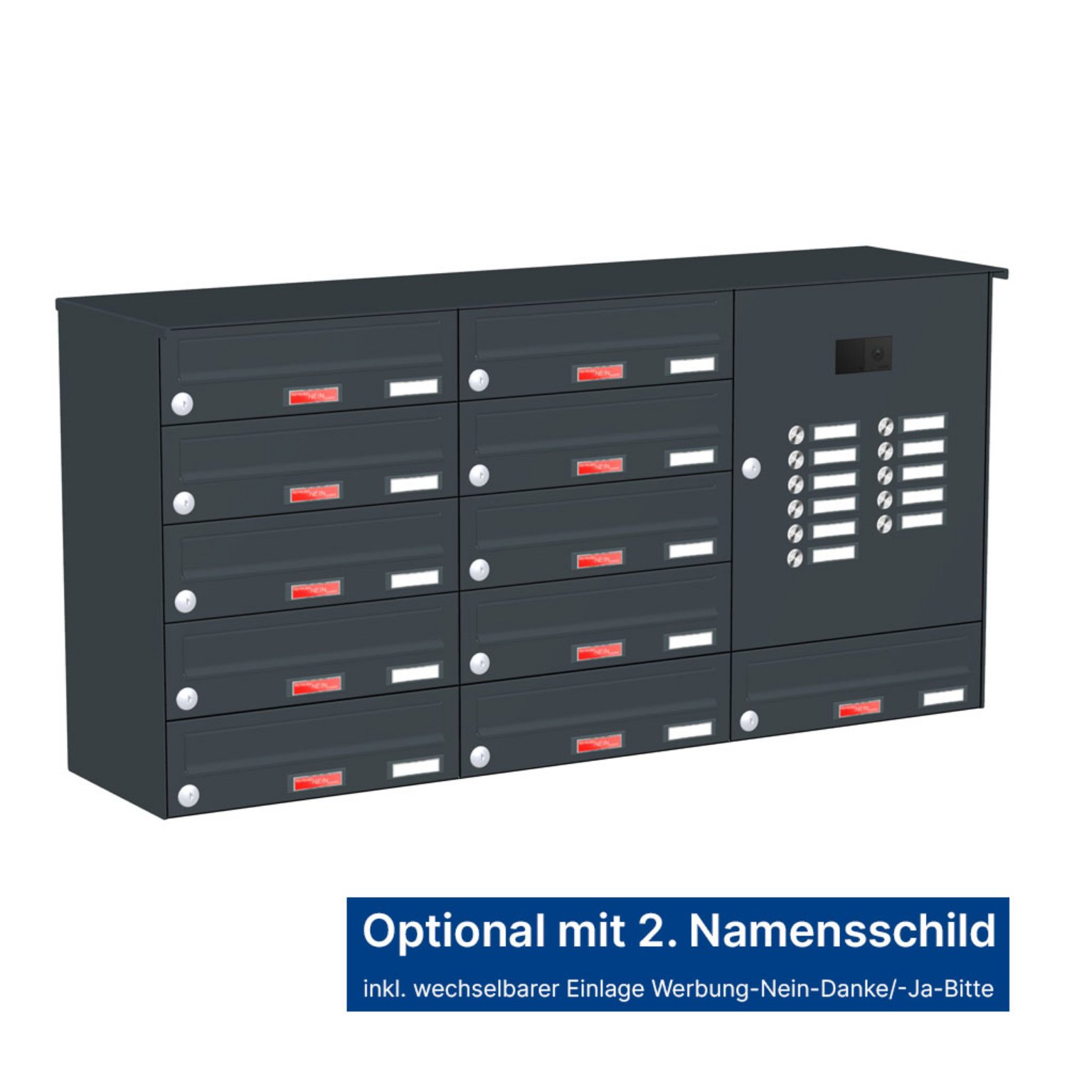 Briefkastenanlage | Aufputz | 11-fach | Waagerecht | Audio | Video | Farbe