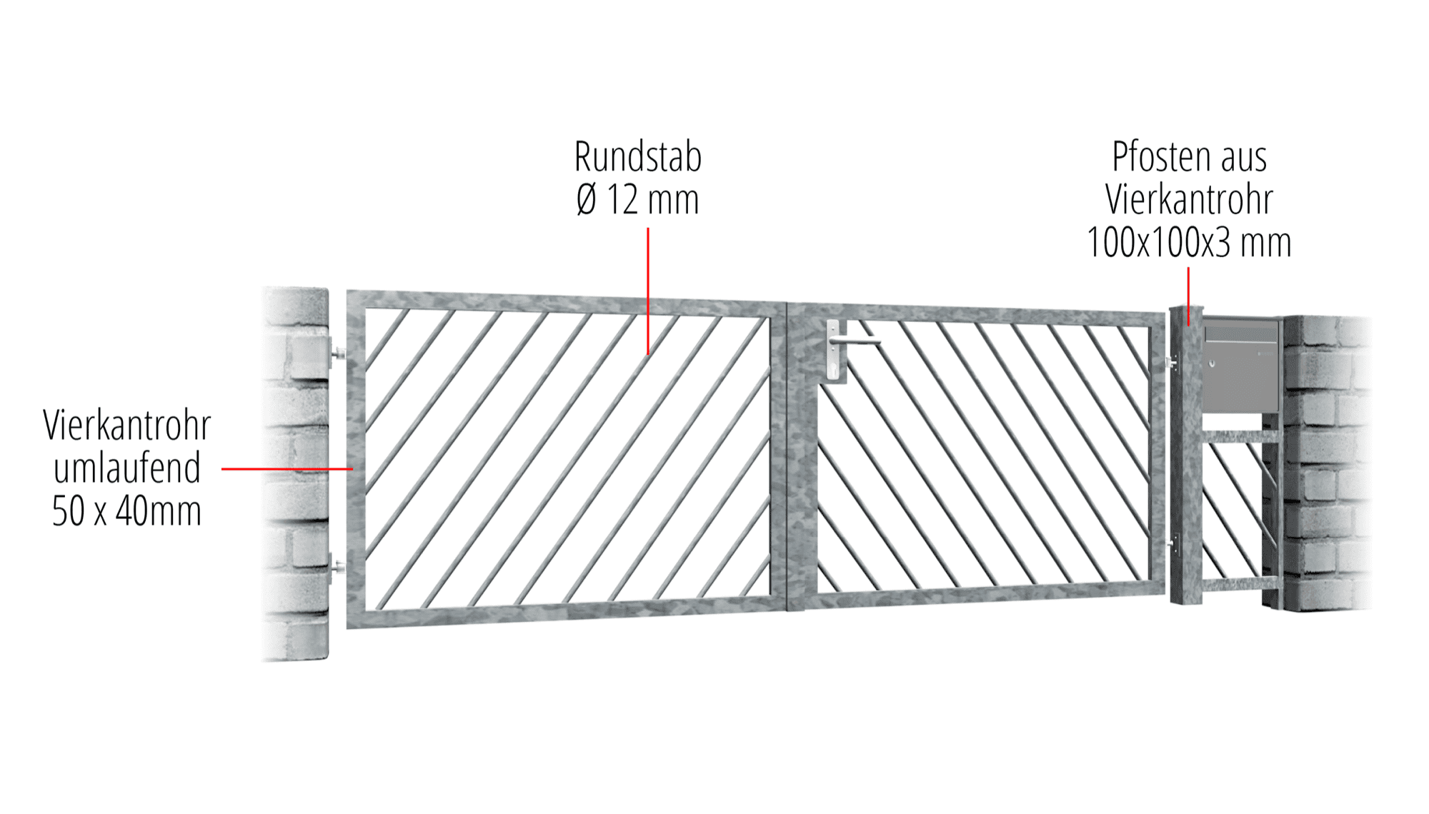 Verzinkte tuinpoort 2-vleugelig diagonaal, GE, BK