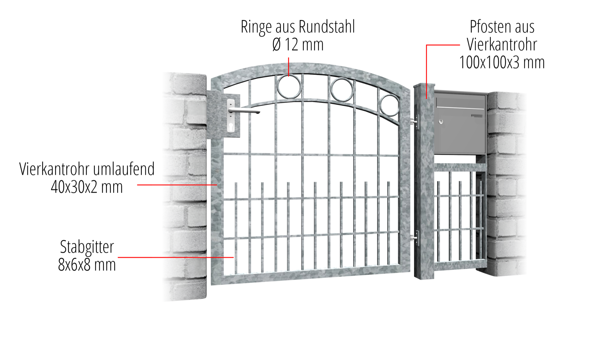 Verzinkte tuindeur 1-vleugelig RR, OB, BK