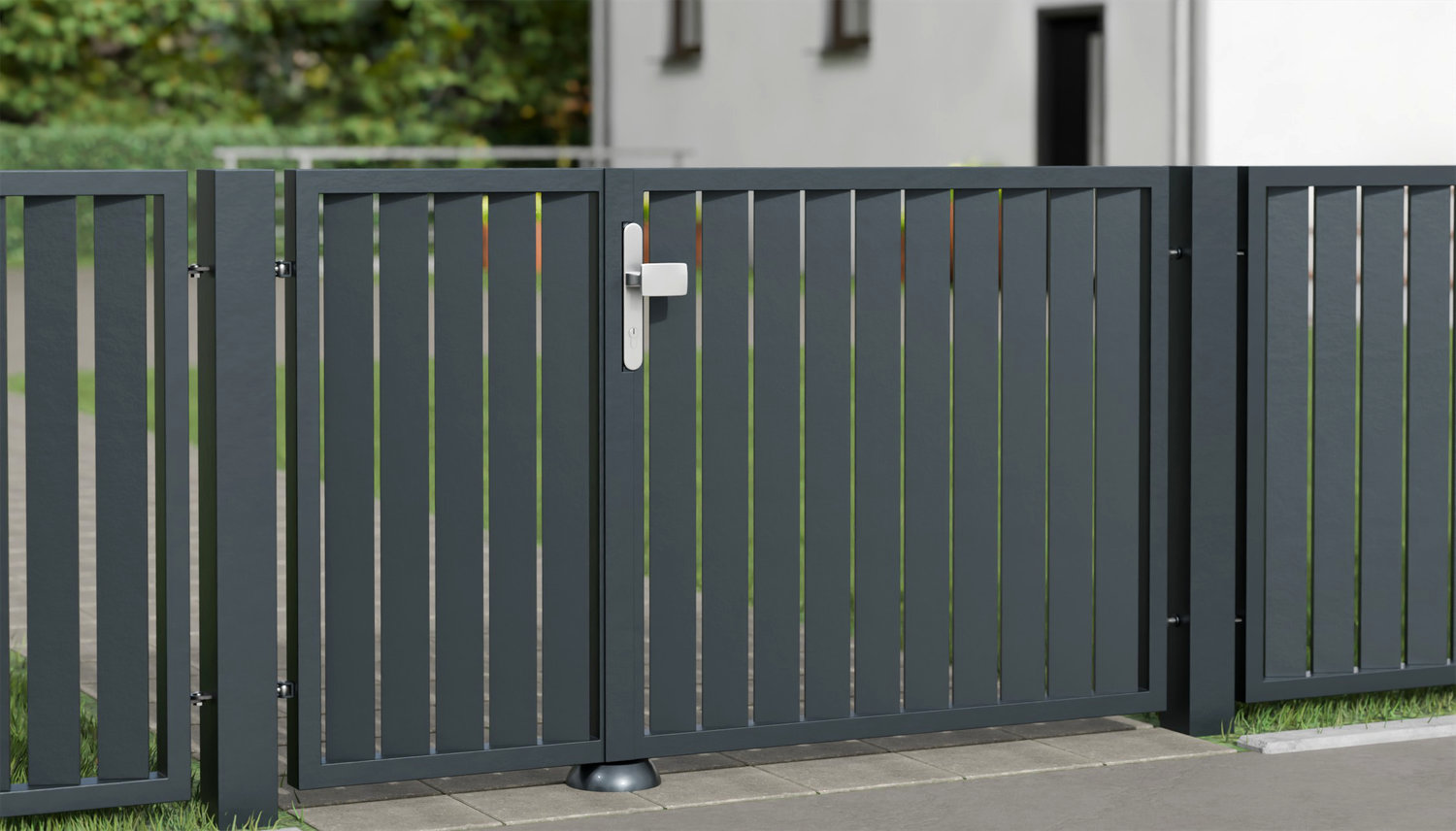 Tuindeur aluminium 2-vleugelig privacyscherm lamellen schuin, GE
