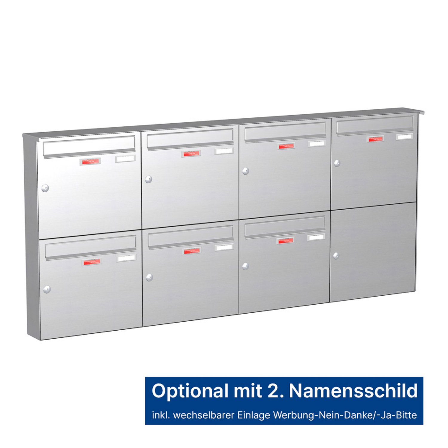 Briefkastenanlage | Aufputz | 7-fach | Senkrecht | Edelstahl