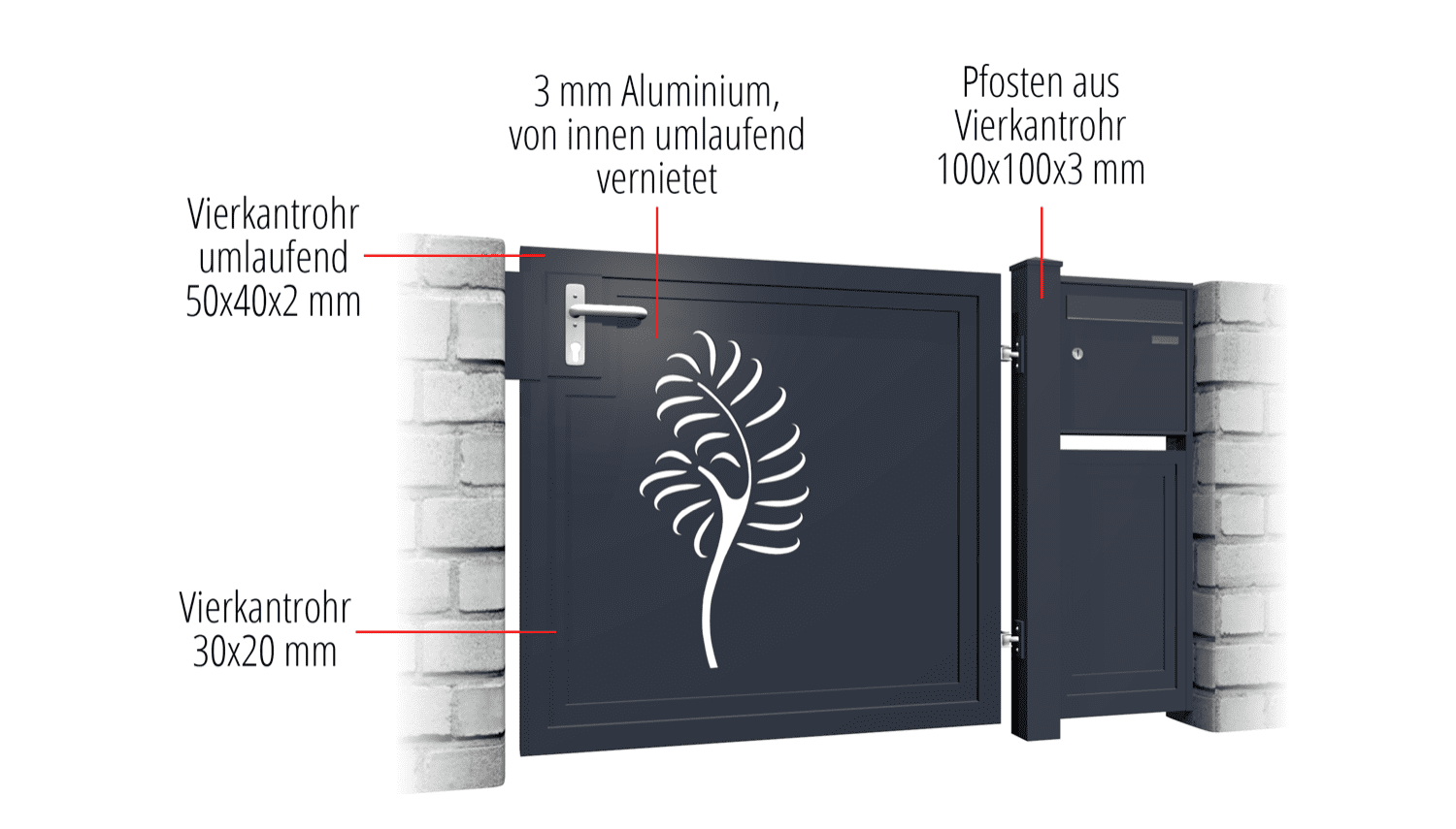 Tuindeur aluminium 1-vleugelig privacyscherm PF, GE, BK