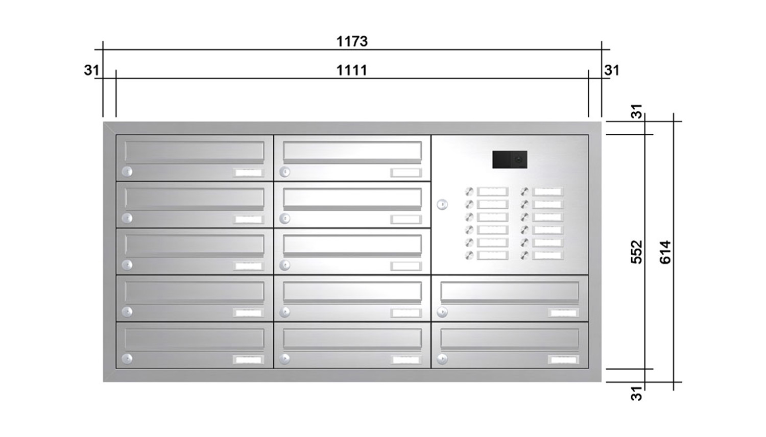 Briefkastenanlage | Unterputz | 12-fach | Waagerecht | Audio | Video | Edelstahl