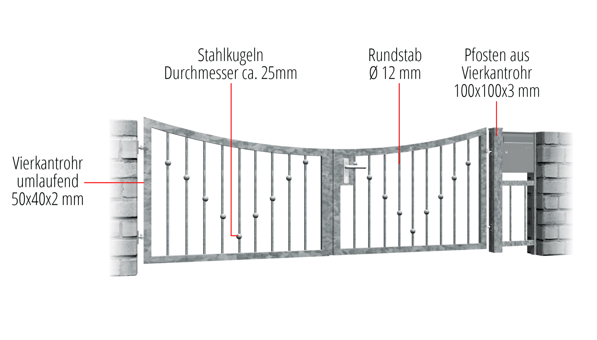 Tuinpoort verzinkt 2-vleugelig V-ballen, UB, BK