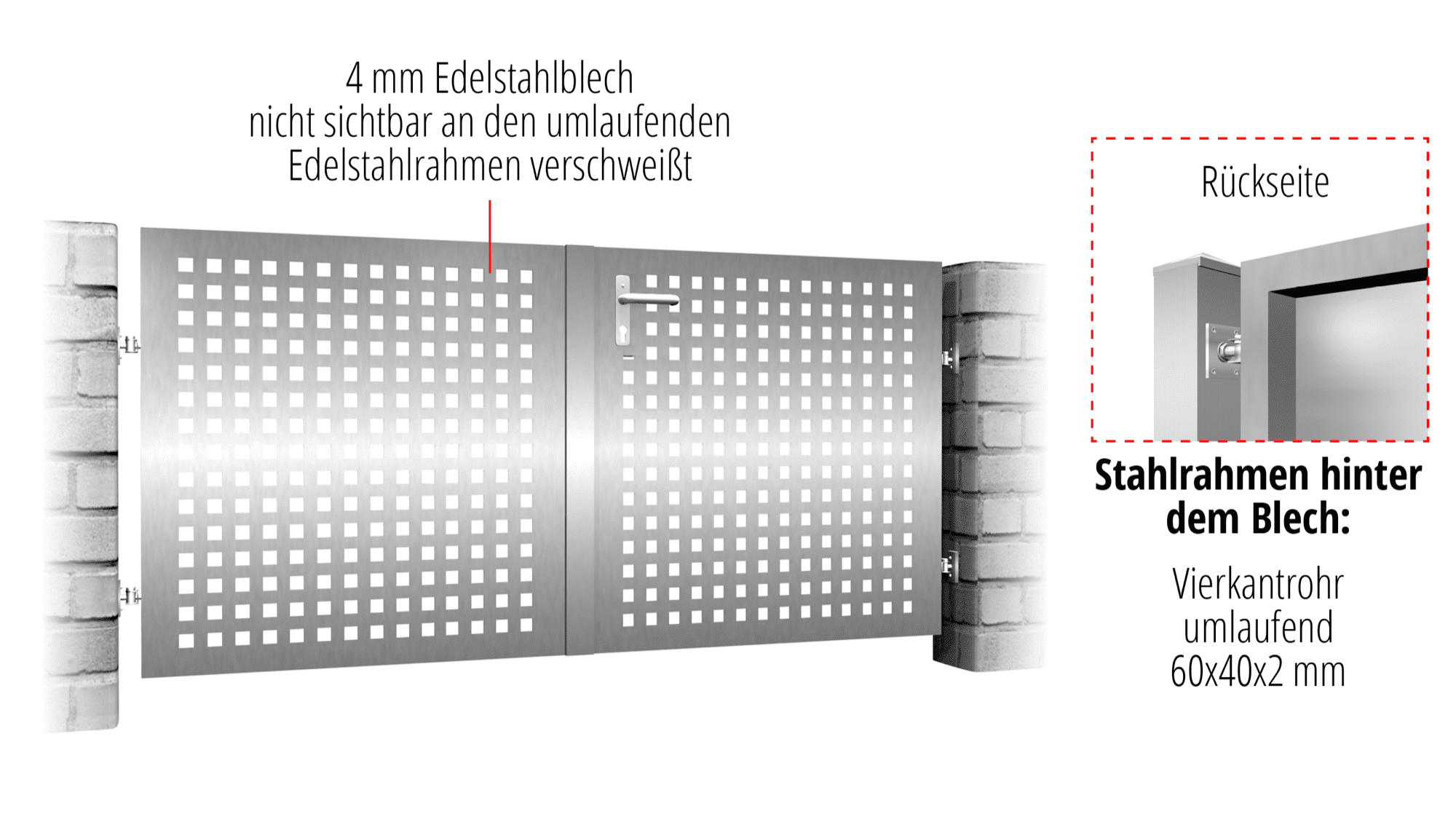 Tuinpoort roestvrij staal 2-vleugelig laser gesneden ontwerp QL