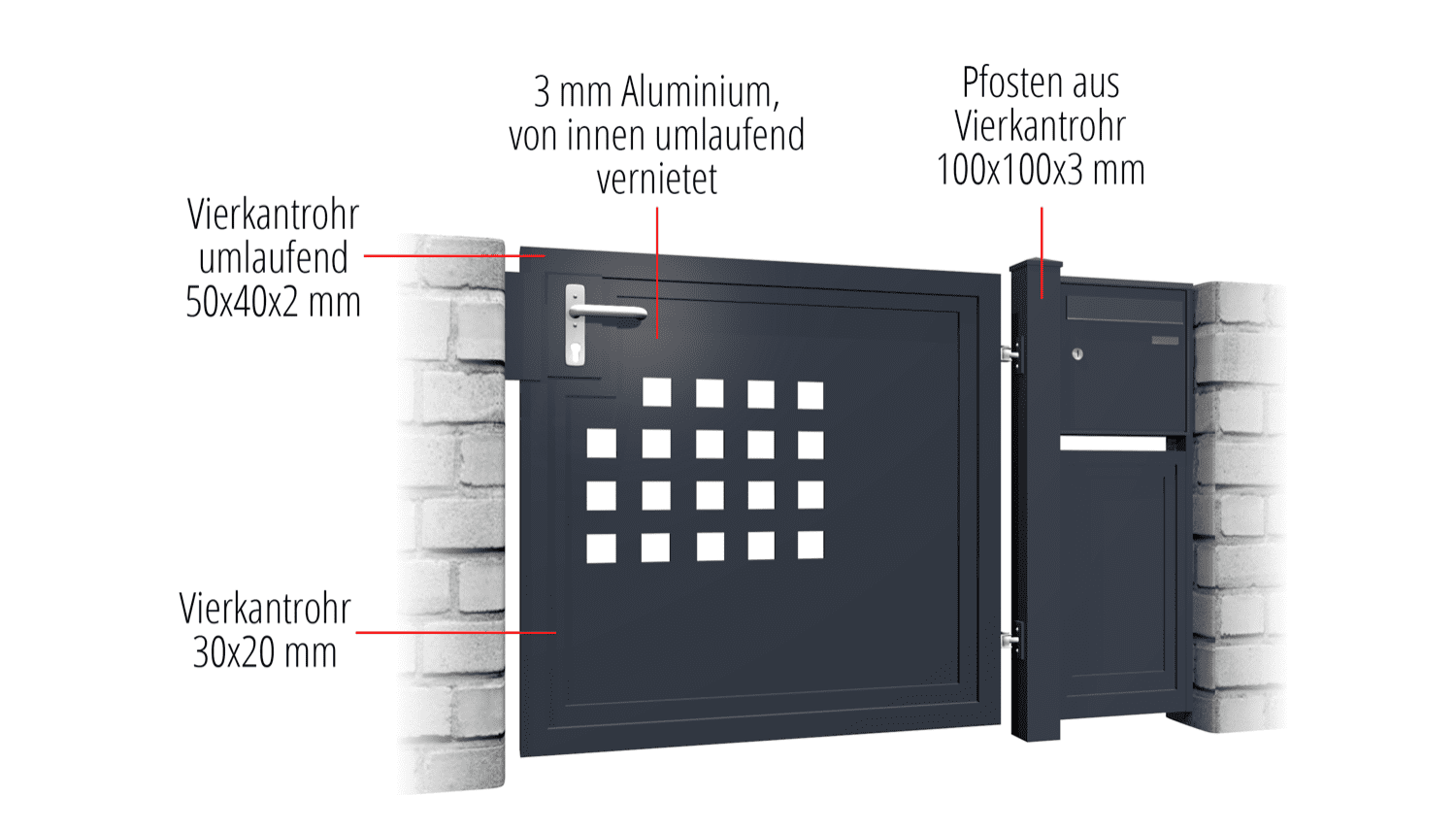 Tuindeur aluminium 1-vleugelig privacyscherm QLR, GE, BK