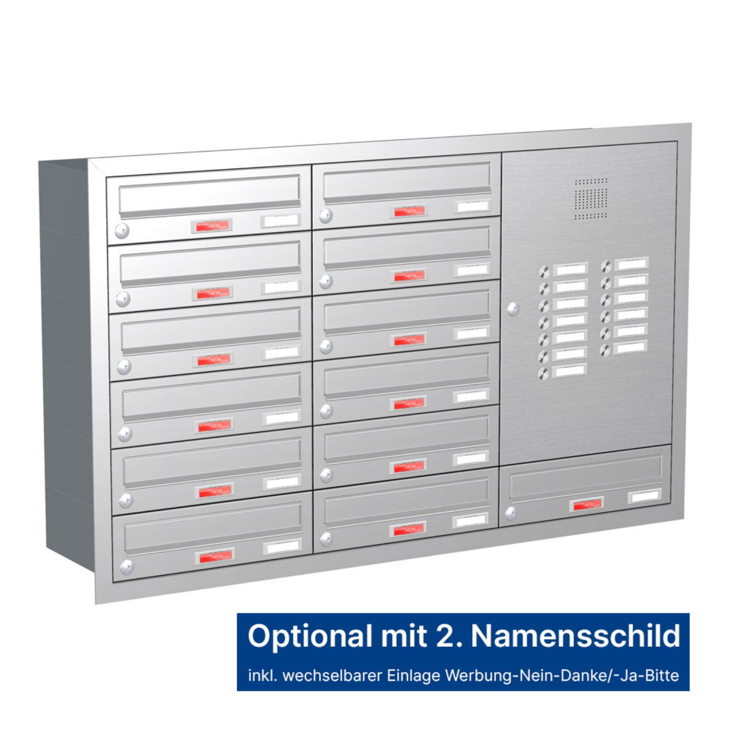 Briefkastenanlage | Unterputz | 13-fach | Waagerecht | Audio | Video | Edelstahl