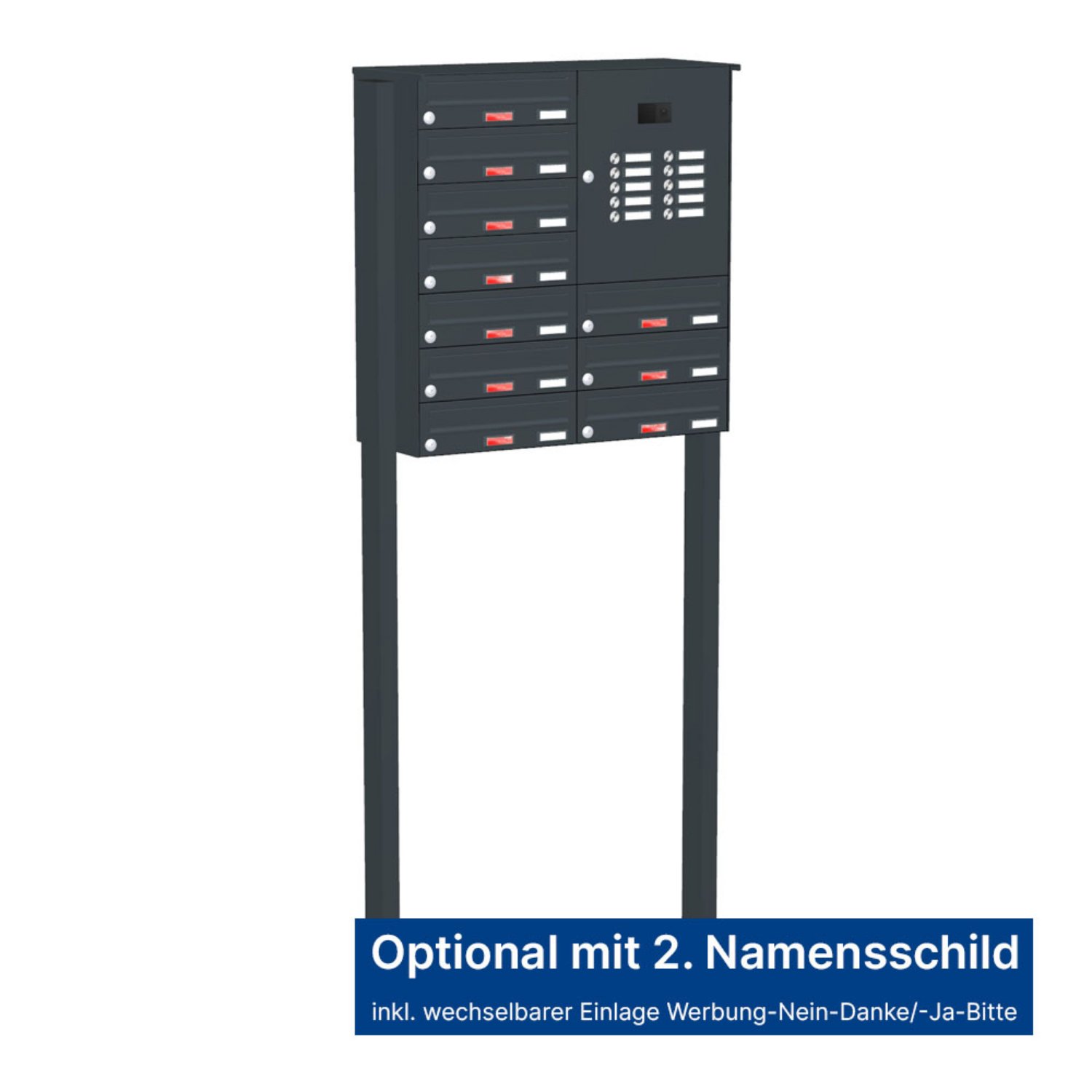 Briefkastenanlage | Freistehend | 10-fach | Waagerecht | Audio | Video | Farbe