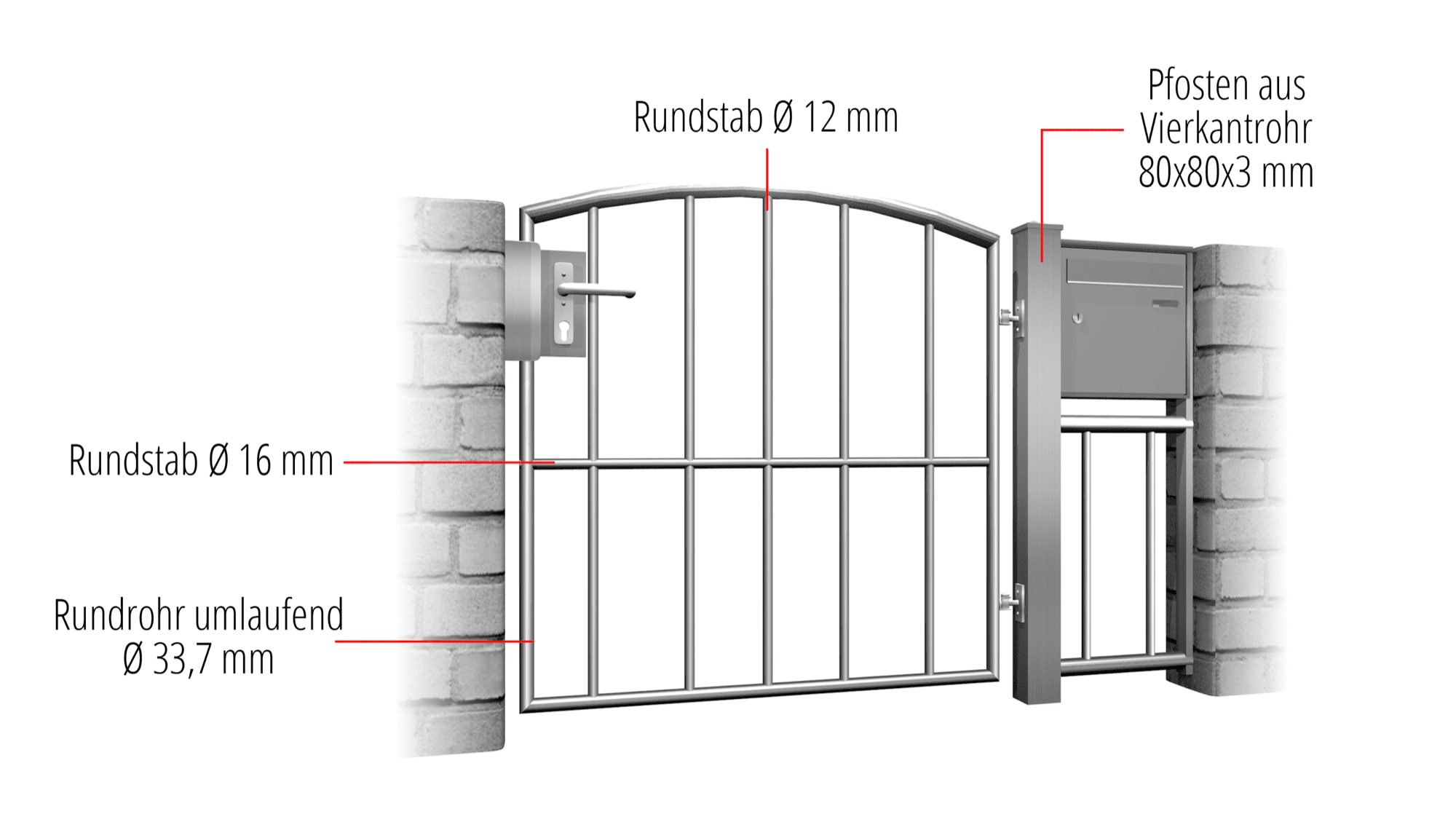 Tuindeur roestvrij staal 1-vleugelig verticale balk, OB, BK