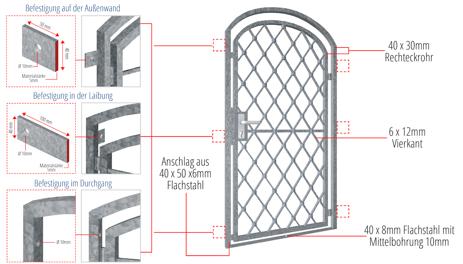 Verzinkte traliedeur Rhombus top boog