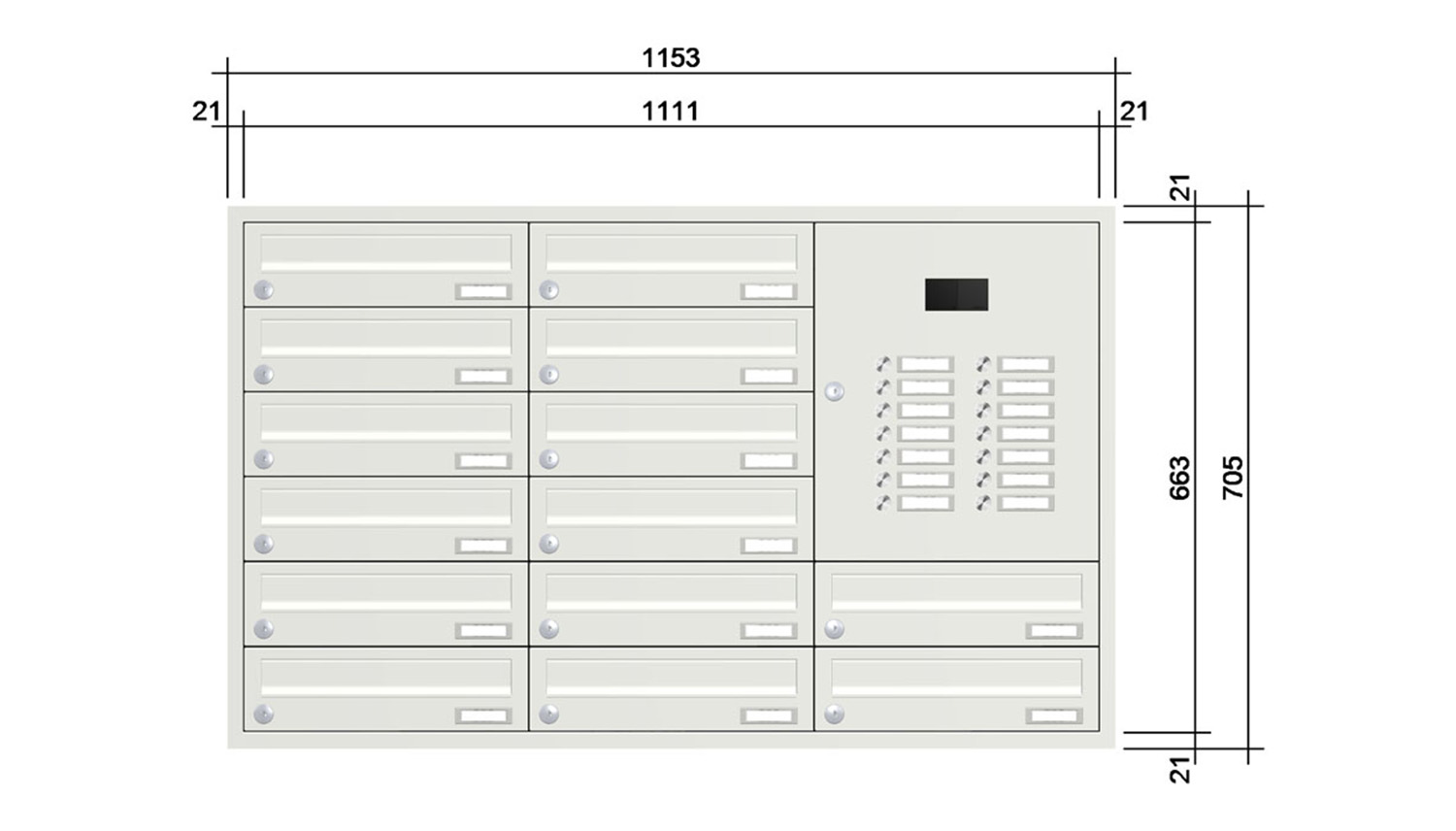 Briefkastenanlage | Unterputz | 14-fach | Waagerecht | Audio | Video | Farbe