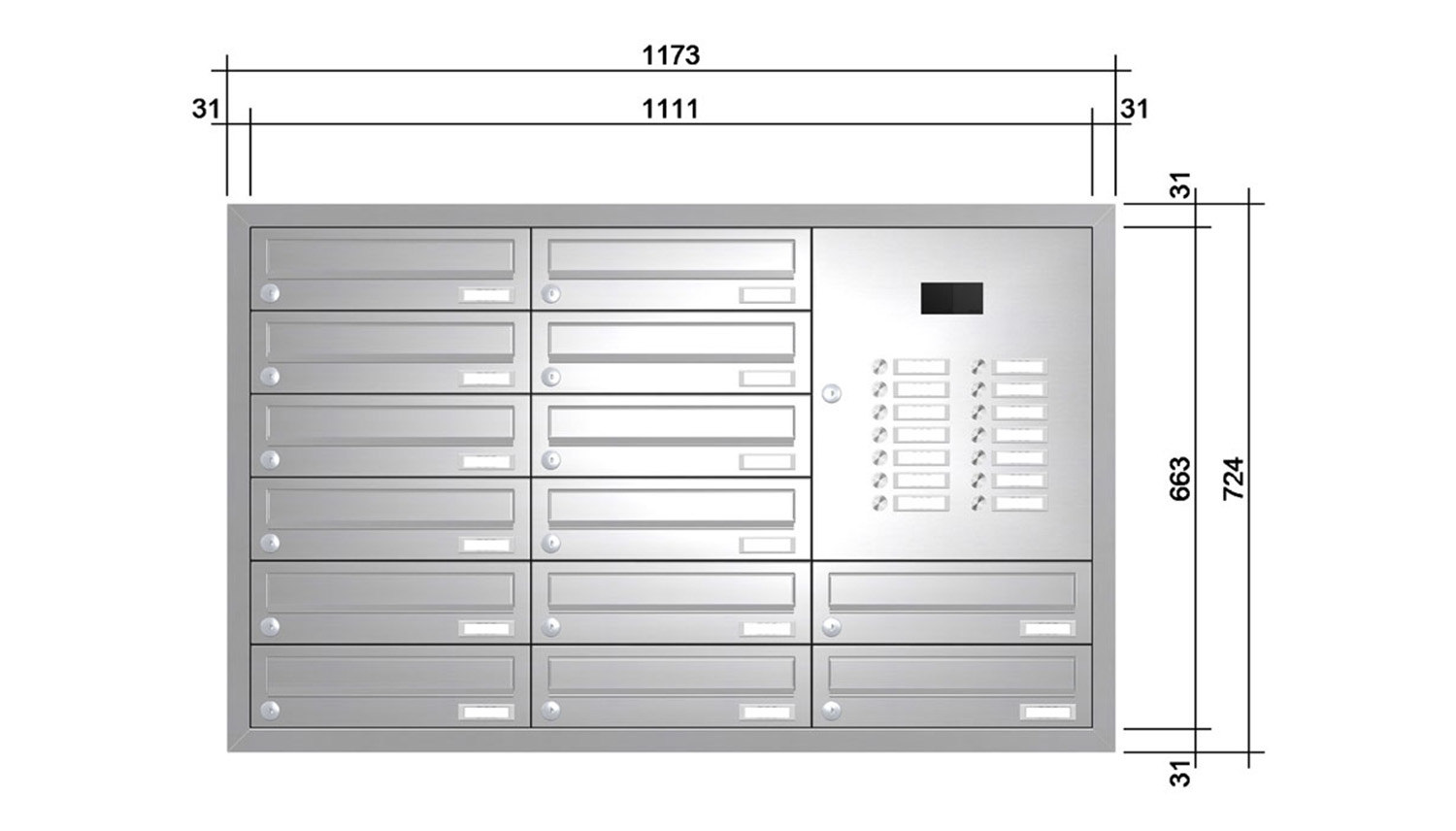 Briefkastenanlage | Unterputz | 14-fach | Waagerecht | Audio | Video | Edelstahl