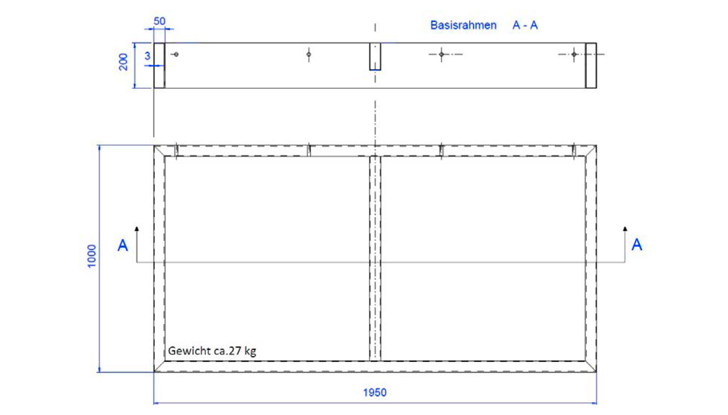 Vordach Aluminium und Glas 1950x1000 mm