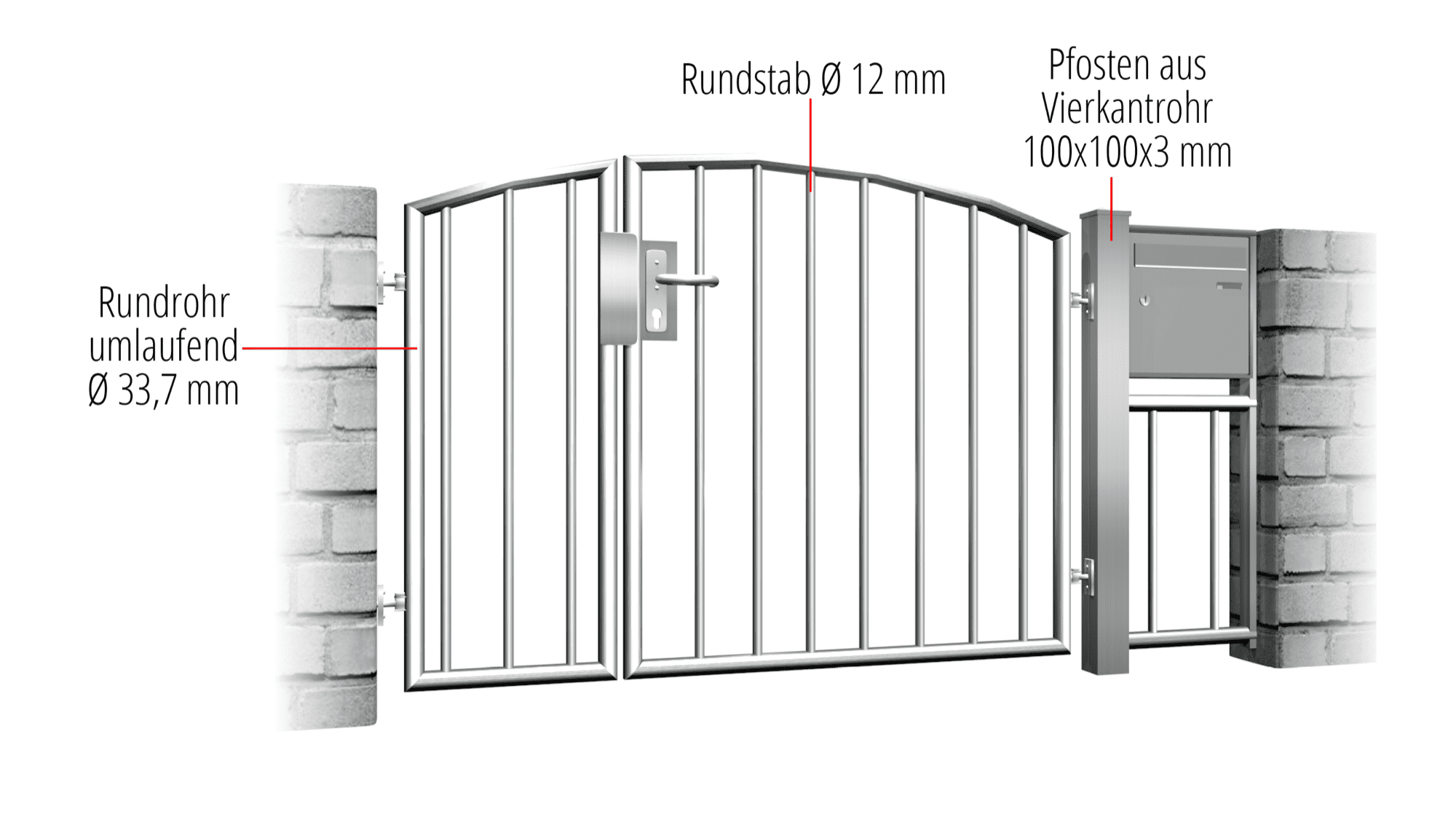 Tuindeur roestvrij staal 2-vleugelig verticale balk 2, OB, BK