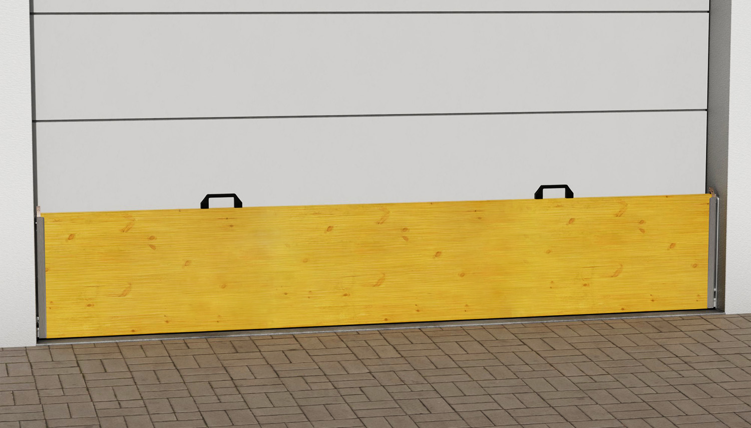 Mobile Wasserschutzwand aus Aluminium und Holz