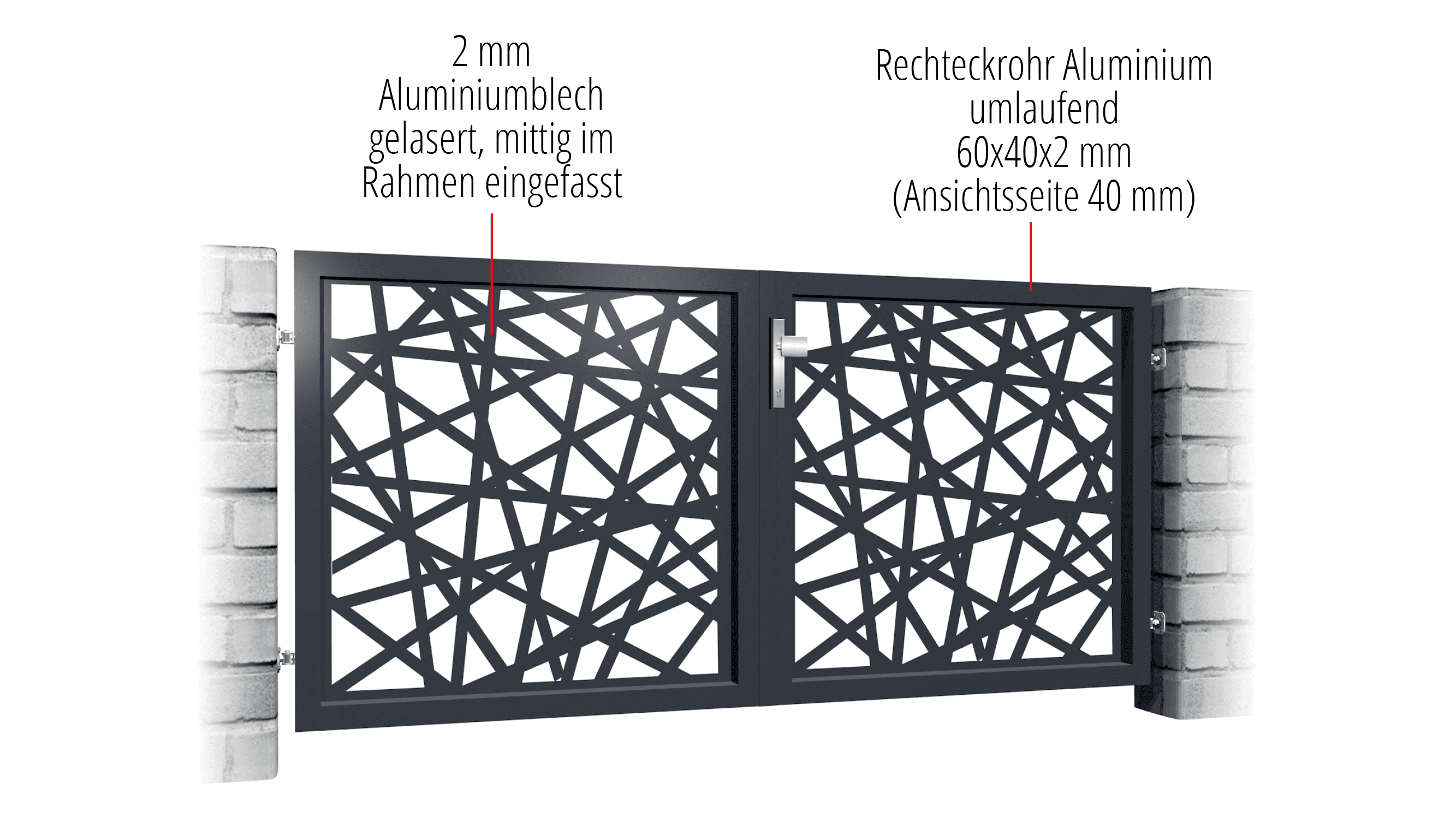 Tuinpoort aluminium 2-vleugelig laser gesneden ontwerp AB 1