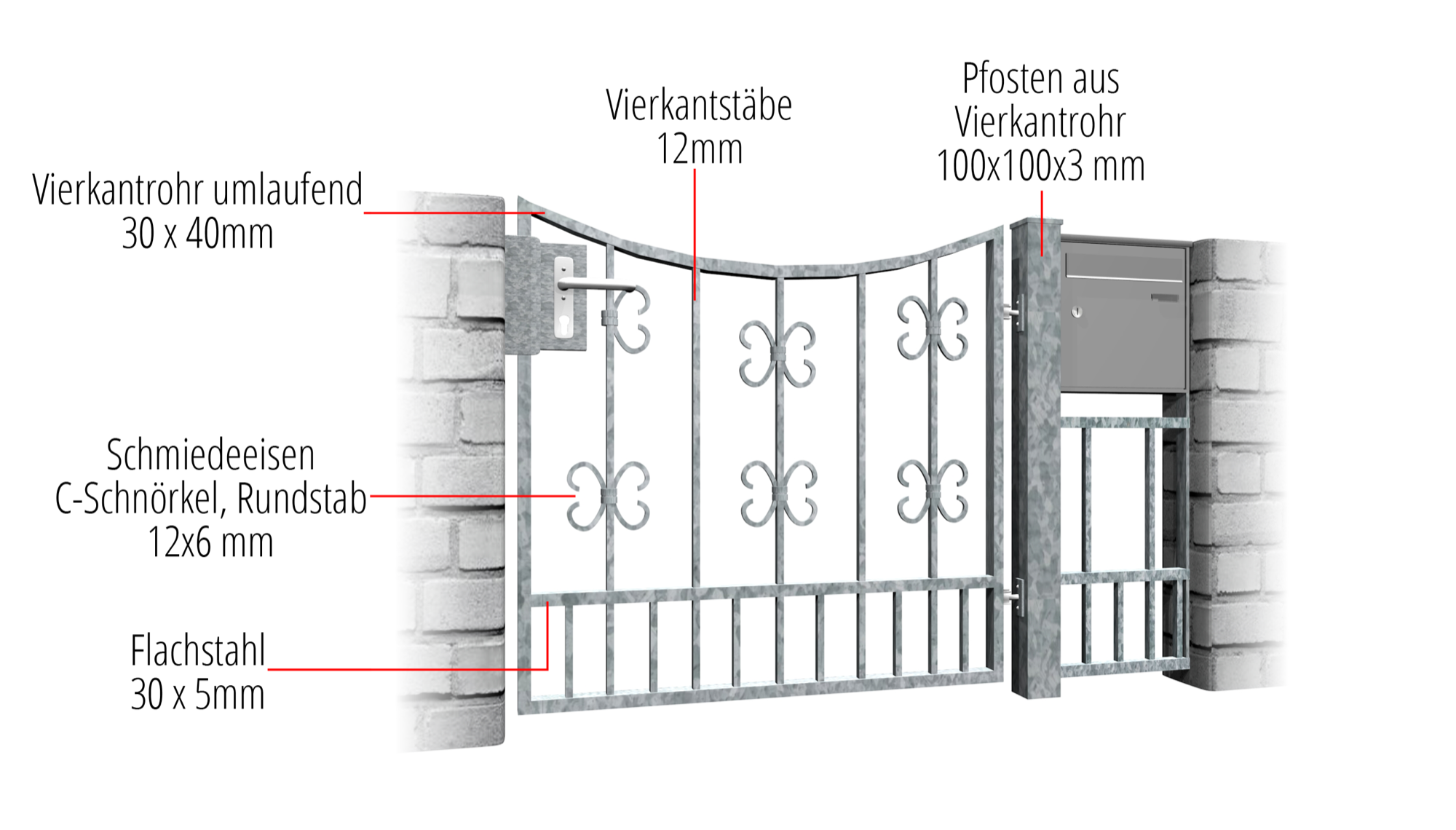 Tuindeur verzinkt 1-vleugelig Barok, UB, BK