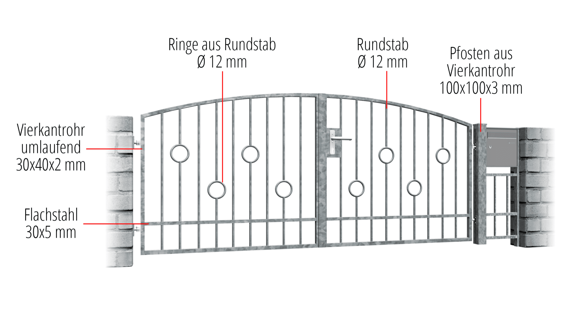 Verzinkte tuinpoort 2-vleugelig rond spijl, OB, BK