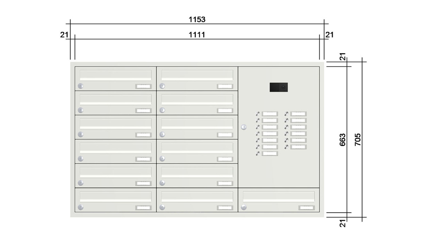 Briefkastenanlage | Unterputz | 13-fach | Waagerecht | Audio | Video | Farbe