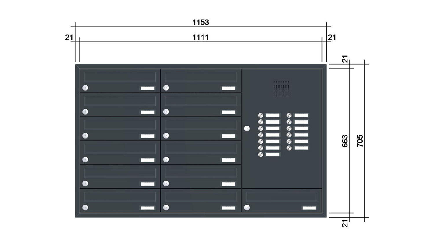 Briefkastenanlage | Unterputz | 13-fach | Waagerecht | Audio | Video | Farbe
