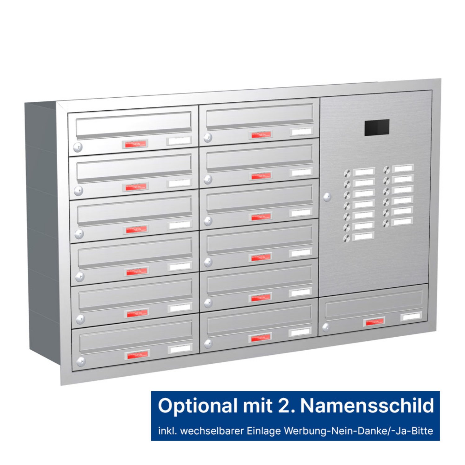 Briefkastenanlage | Unterputz | 13-fach | Waagerecht | Audio | Video | Edelstahl