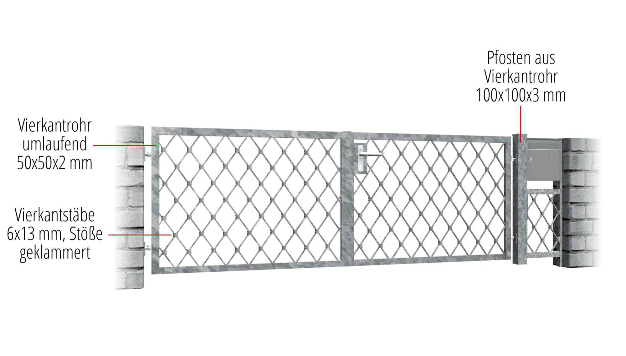 Tuinpoort verzinkt 2-vleugelig ruit, GE, BK