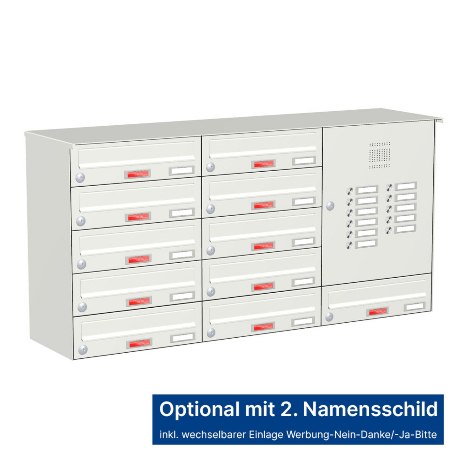 Briefkastenanlage | Aufputz | 11-fach | Waagerecht | Audio | Video | Farbe