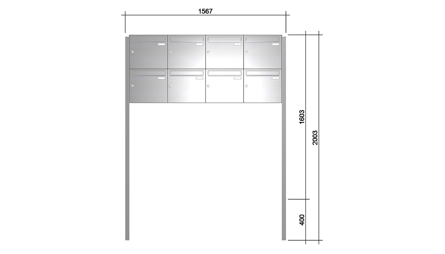 Briefkastenanlage | Freistehend | 8-fach | Senkrecht | Edelstahl